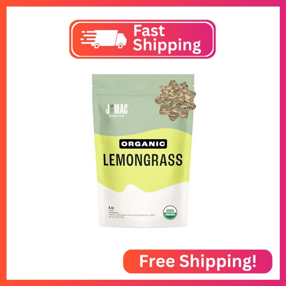 J MAC BOTANICALS Organic Lemongrass (4 oz) Certified USDA Organic, Cut & Sifted