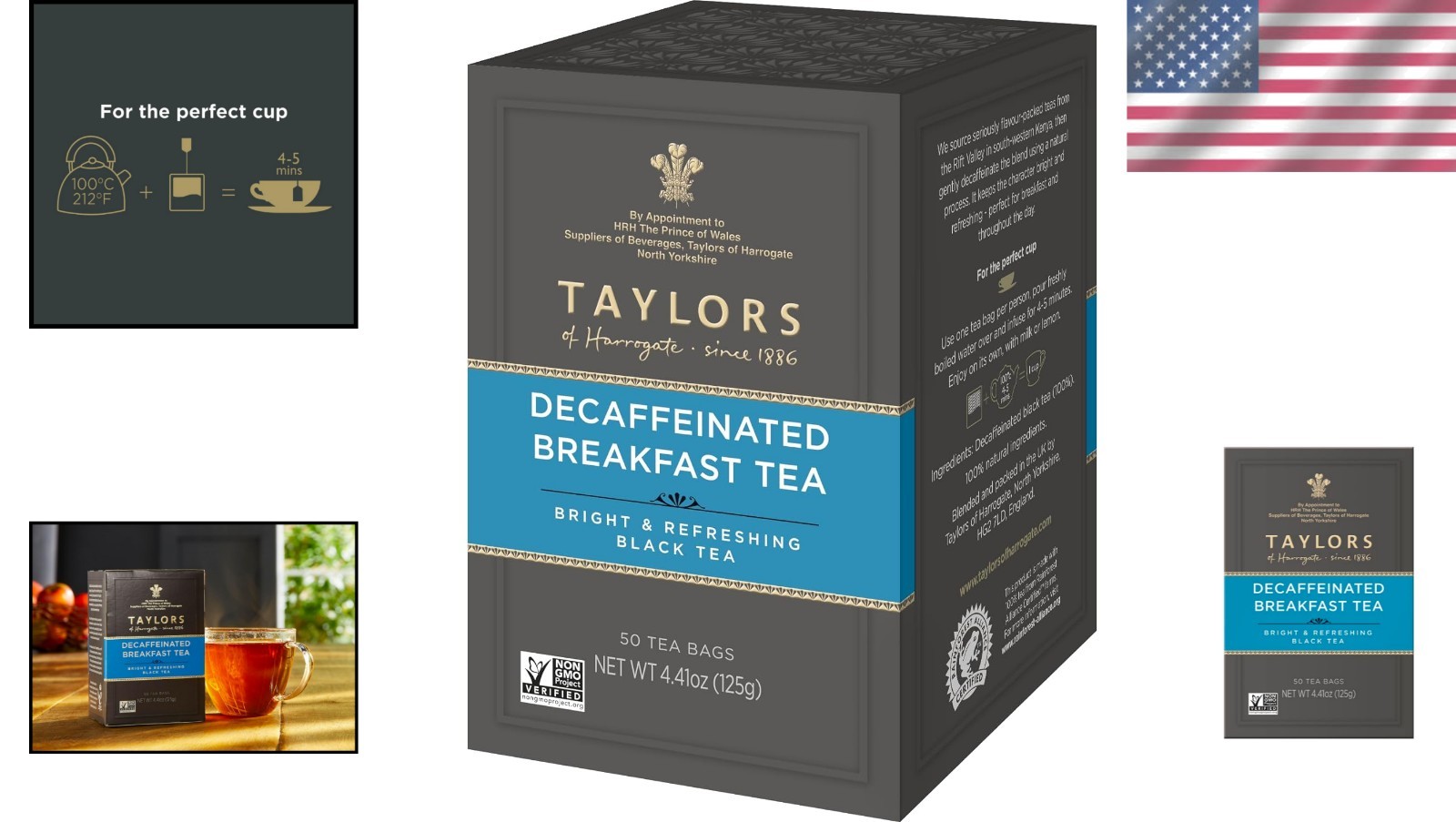 Decaffeinated Breakfast Black Tea – Pillow Bags 50 Count (Pack of 6) 300 Total