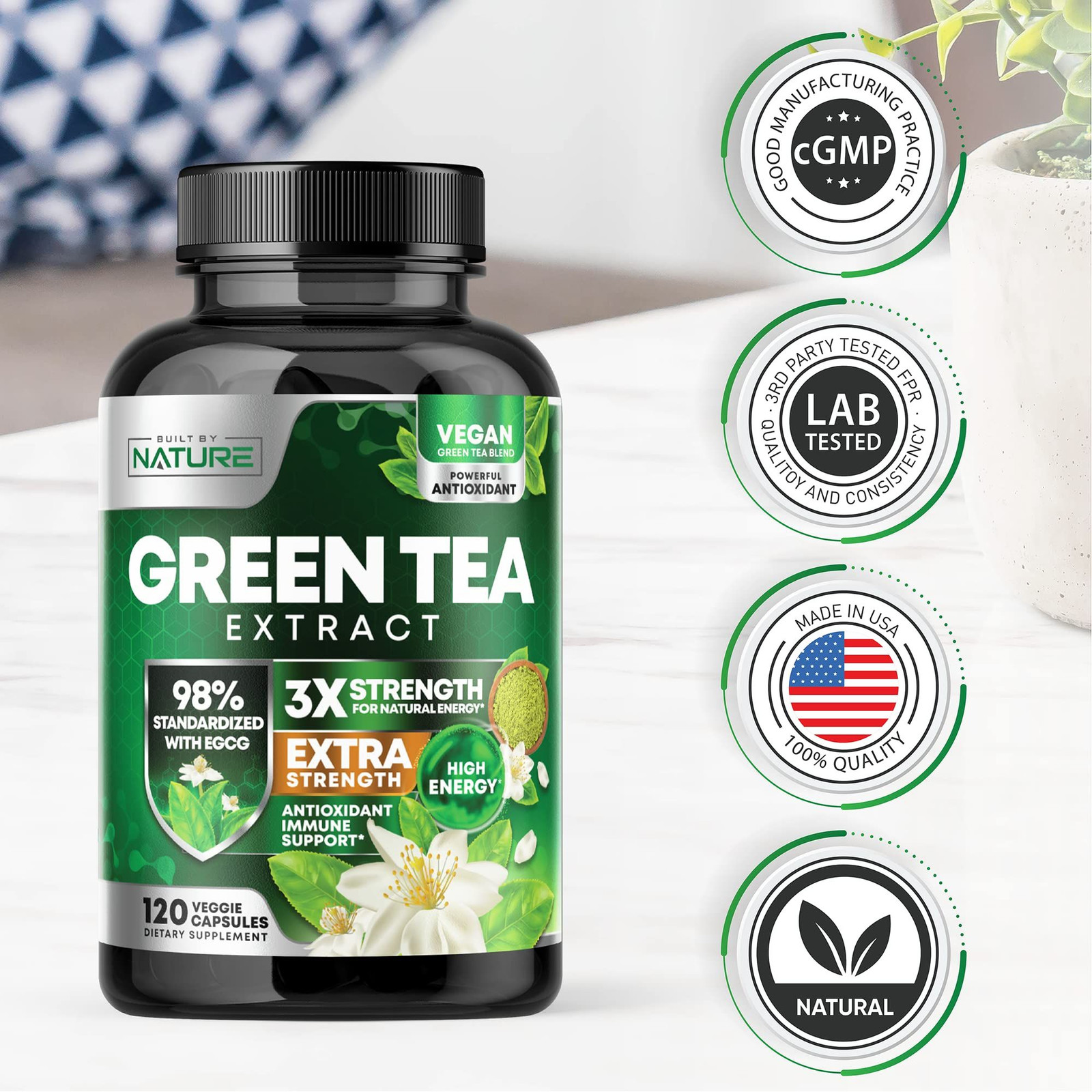 Built by Nature Green Tea Extract 1000mg – High Potency 120 Count (Pack of 1)