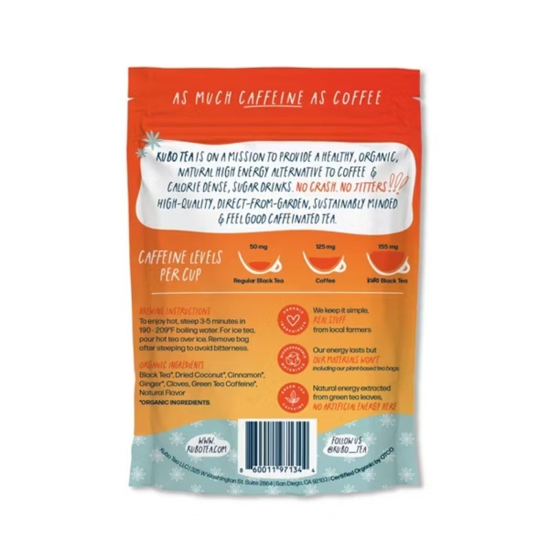 Organic High Caffeine Spiced Coconut Blend Coconut Chai Black Tea Bags – 20ct