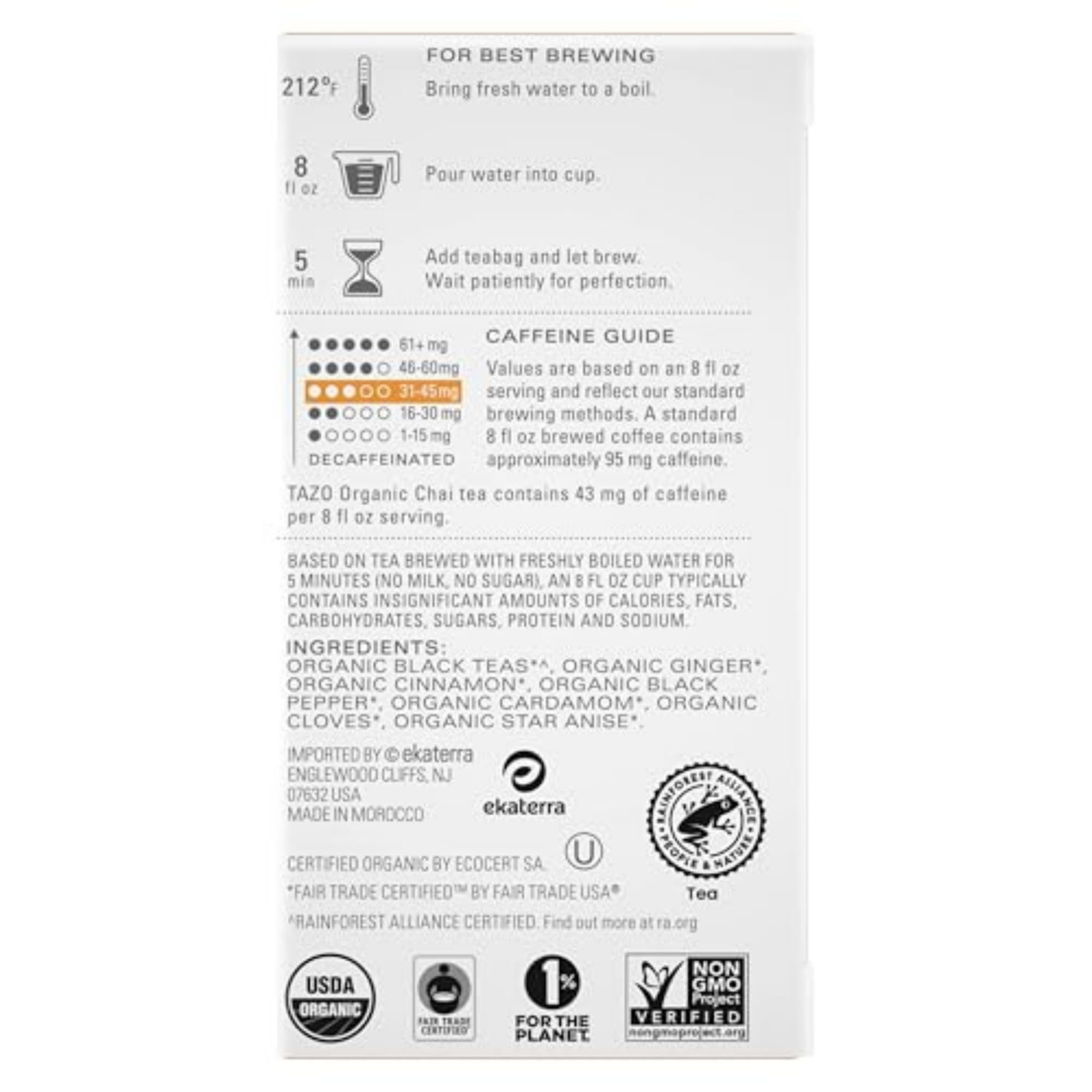 Regenerative Organic Chai Black Tea, Contains Caffeine, Fair Trade, Kosher, U…