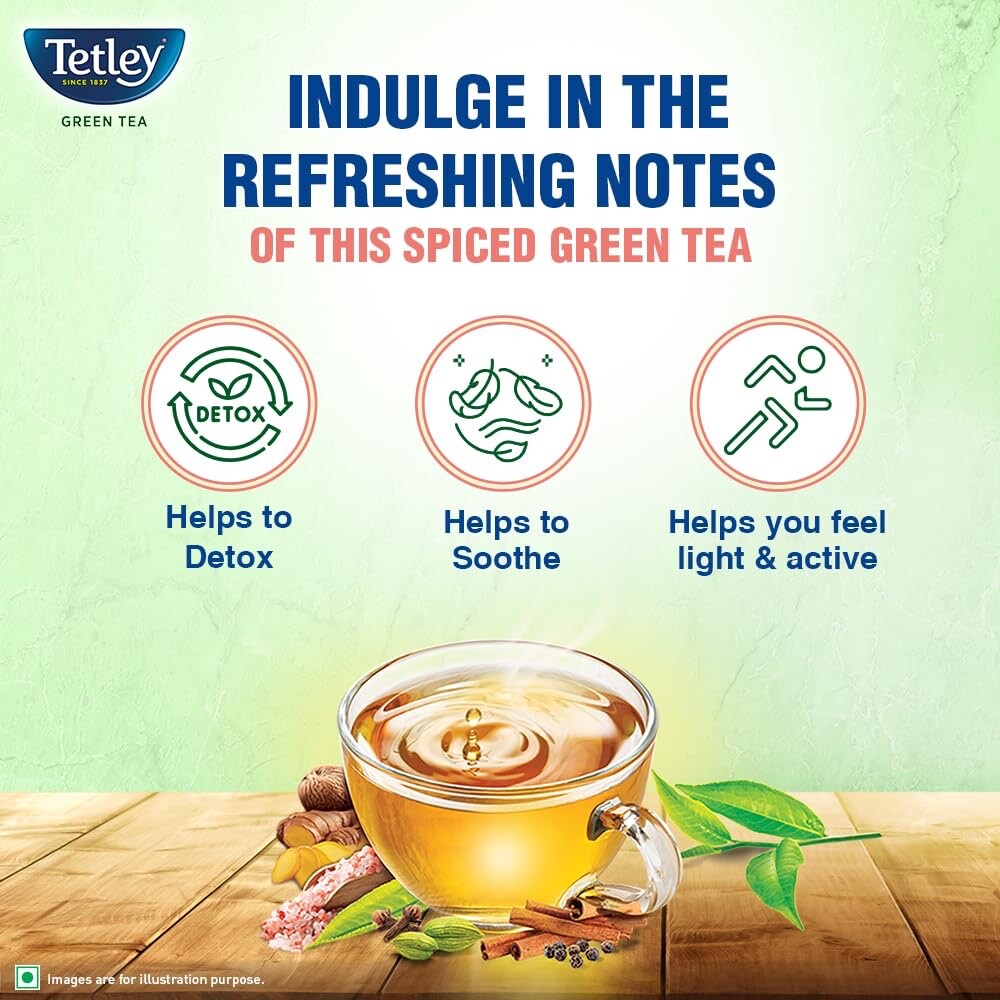 Tetley Green Tea Immune Kahwa with Pink Salt, Ginger, Cardamom Spiced green tea