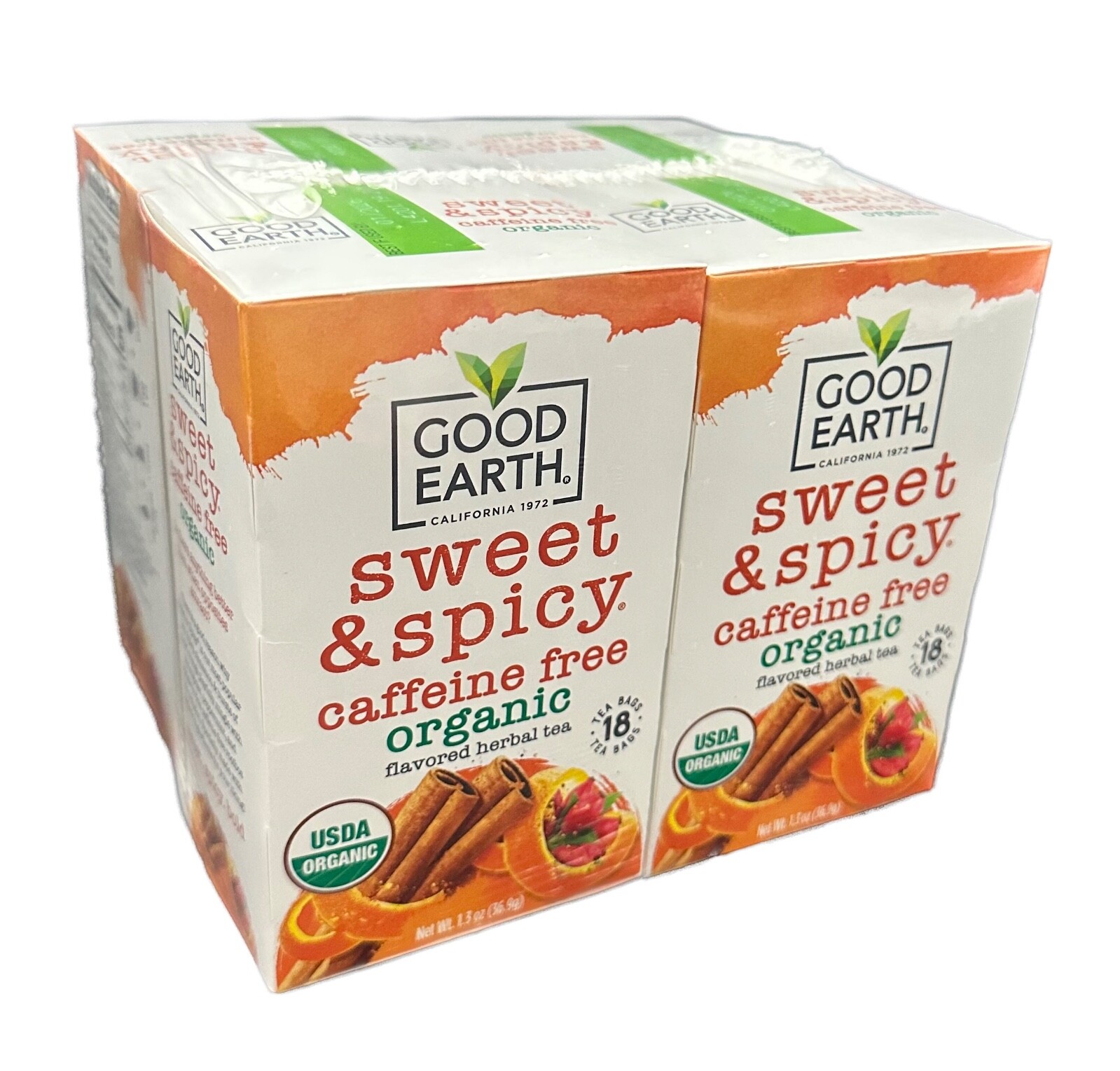 Good Earth Sweet & Spicy Original Caffeine Free Organic TEA 18/box LOT OF 8 =144