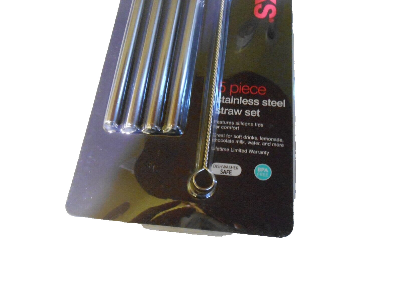 COLOUR WORKS Reusable Stainless Steel Drinking Straw Set (4 Straws/1 Brush) NIP