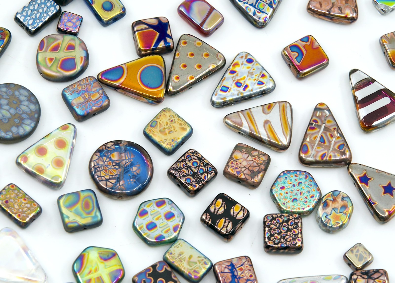 0.8 oz (25g) Mix of Unique Czech Bohemia Glass Pressed Beads with Various Pat…