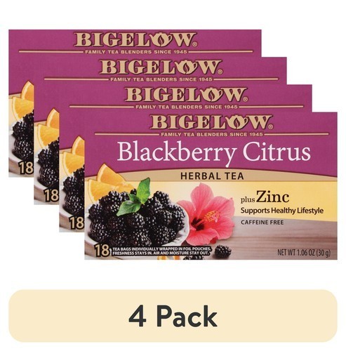 (4 pack) Bigelow Blackberry Citrus Plus Zinc, Herbal Tea Bags, 18 Count