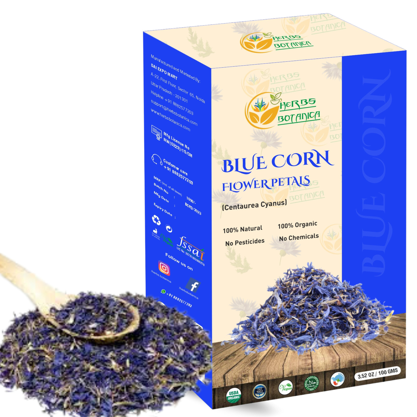 Blue Cornflower Petal Dried Edible Grade Culinary For Herbal Tea 3.5 oz
