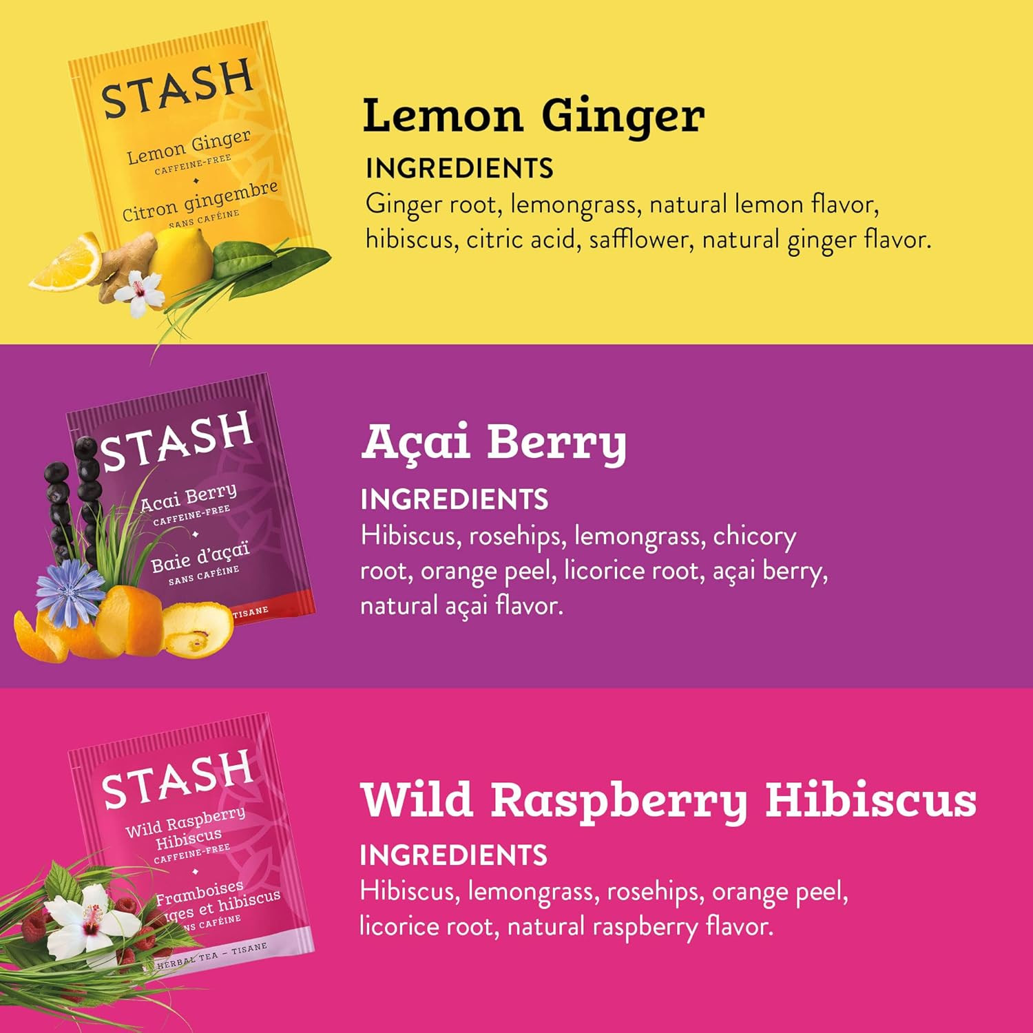 Tea Fruity Herbal Tea 6 Flavor Tea Sampler, 6 Boxes with 18-20 Tea Bags Each