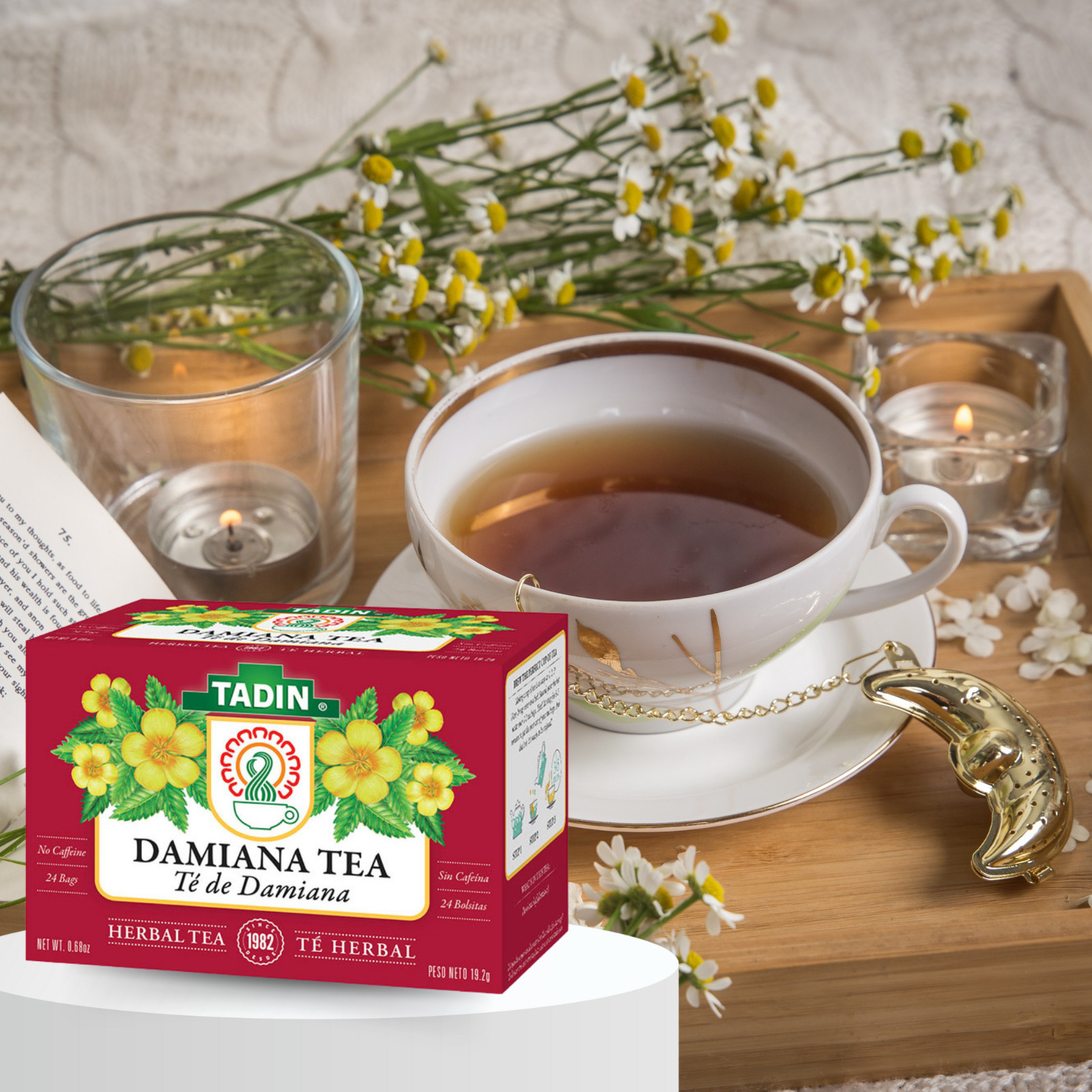 Tadin Damiana Herbal Tea, 24 Bags 0.68 fl oz, Smooth & Aromatic (6-Pack)