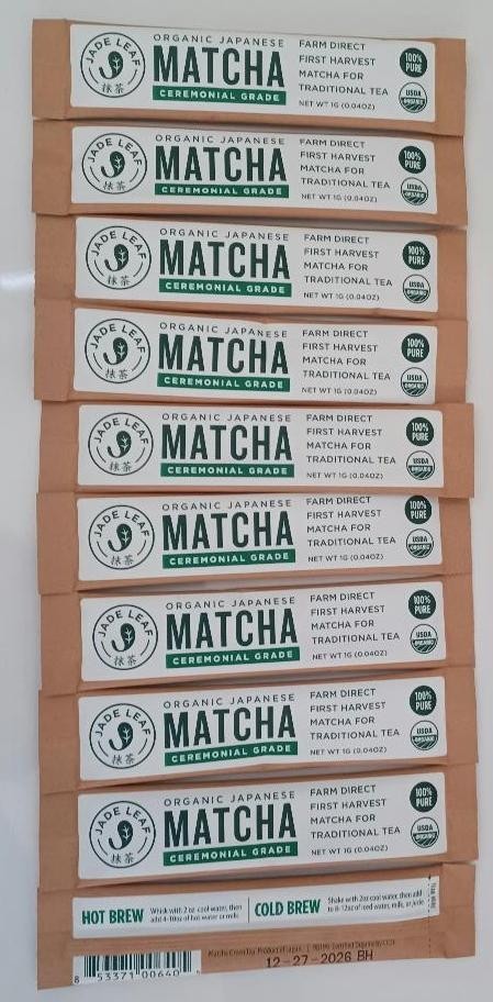 JADE LEAF MATCHA ORGANIC JAPANESE CEREMONIAL GRADE 10 SINGLE SERVE STICK PACKETS
