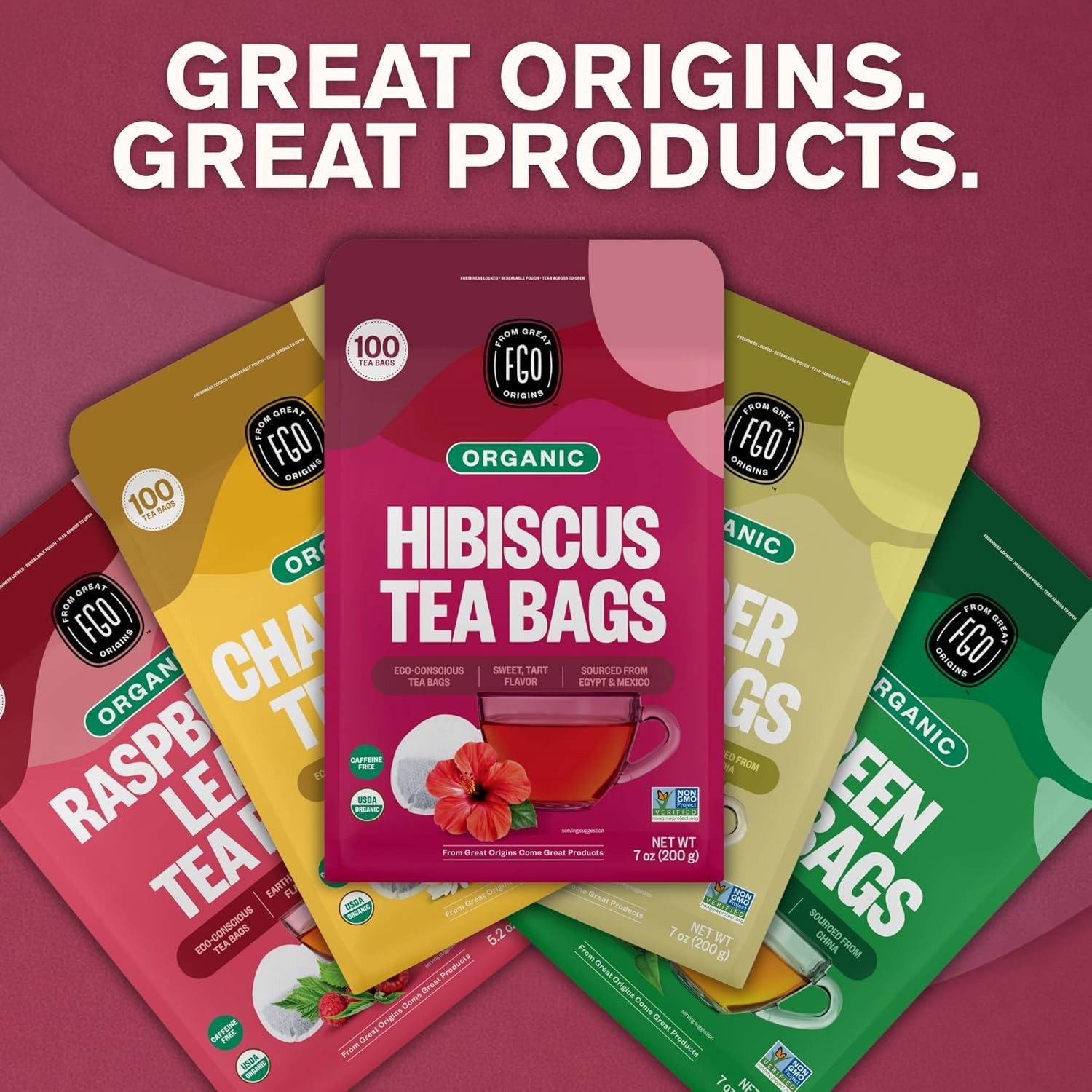 USDA Organic 100 Count Hibiscus Tea Bags – Sweet & Tart Flavor, Zero Caffeine