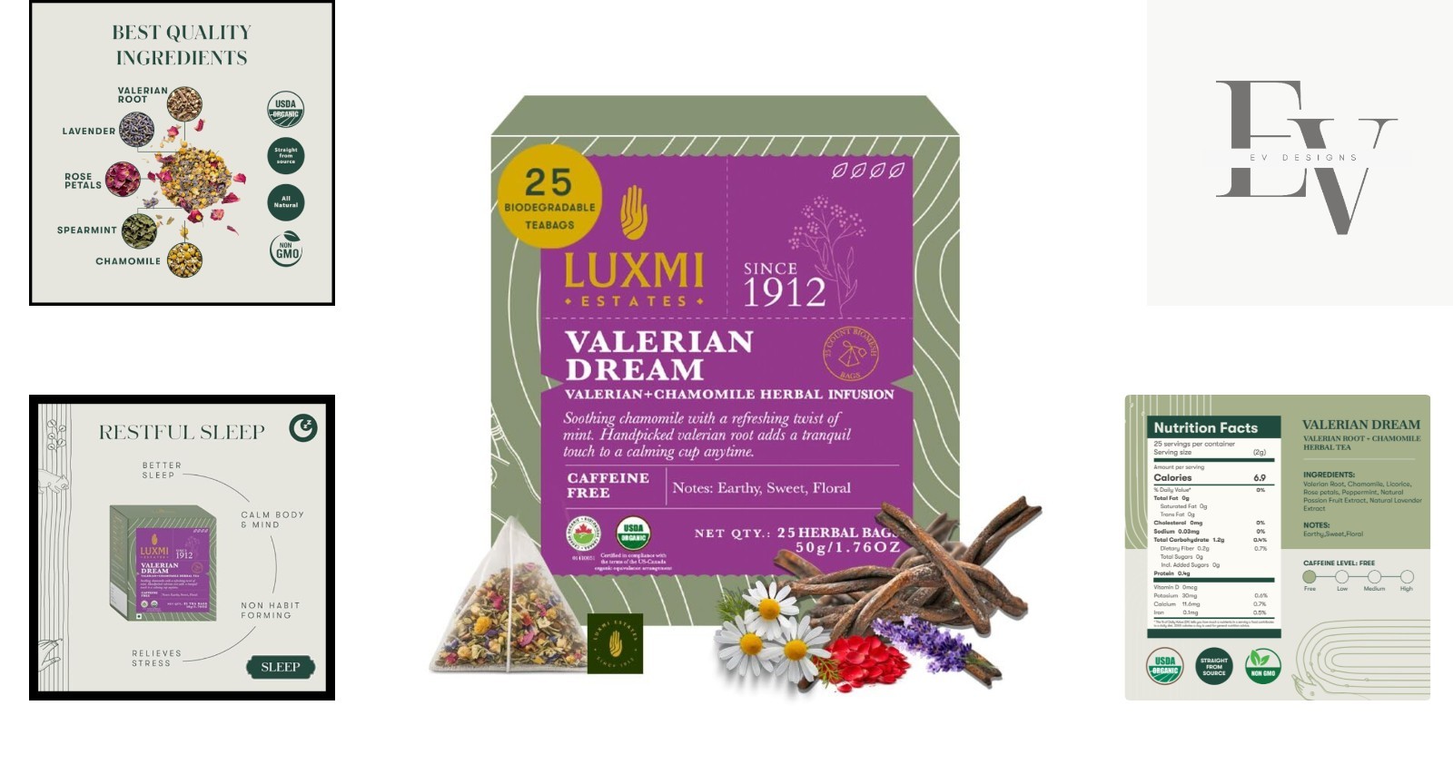 Organic Valerian & Chamomile Tea – 25 Caffeine-Free Pyramid Bags for Relaxation