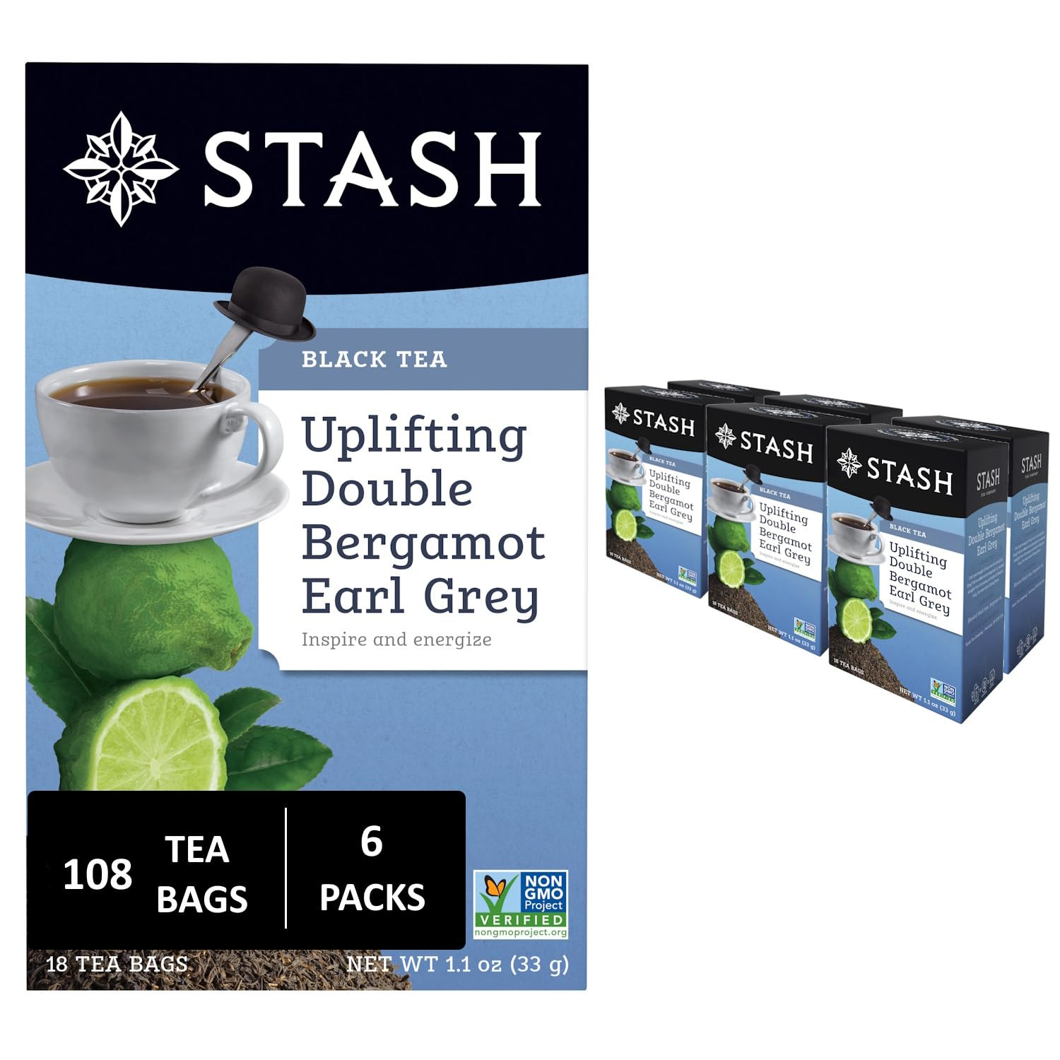 Stash Tea Double Bergamot Earl Grey Black Tea – Caffeinated, Non-Gmo Project Ver