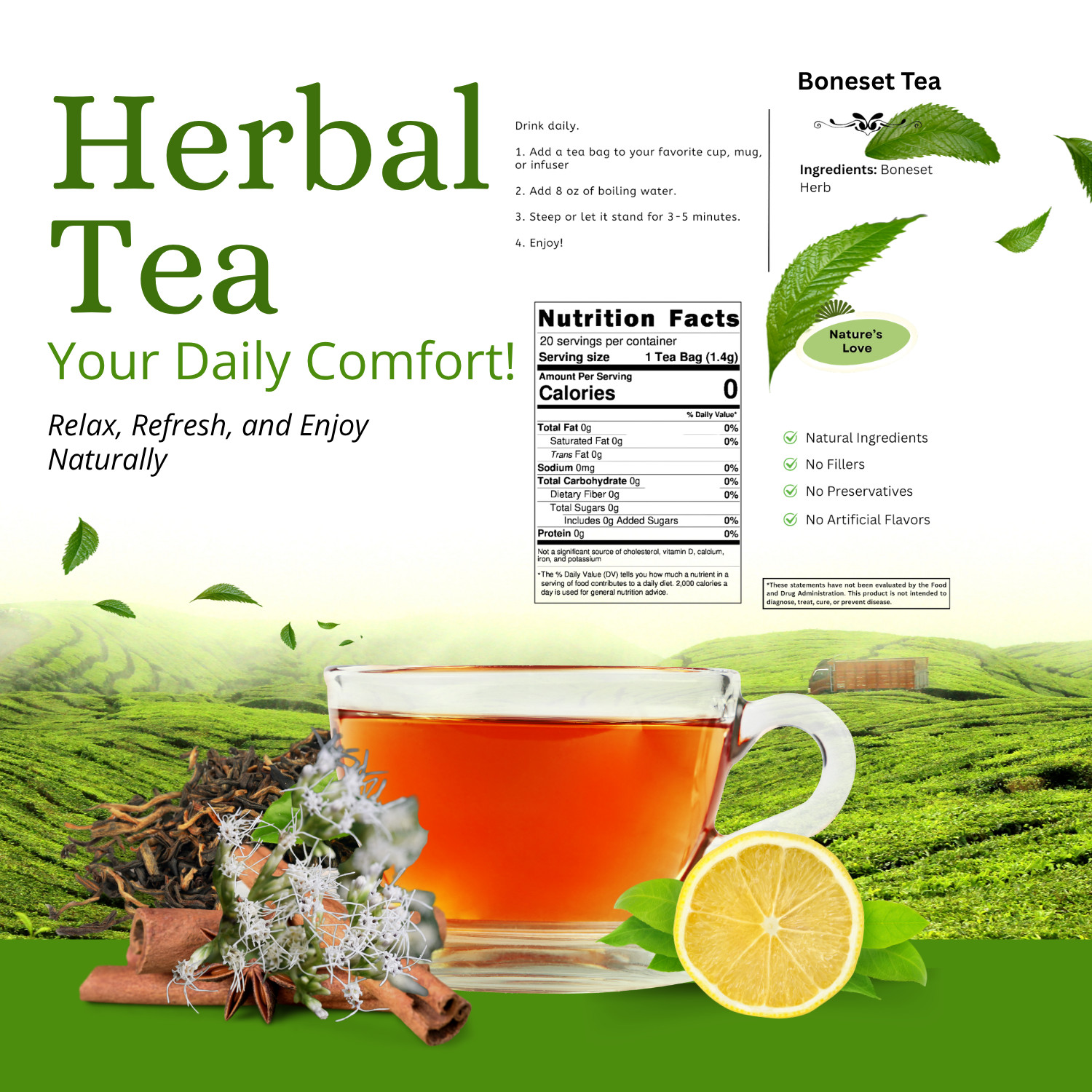 Boneset Herb Tea | 20 Tea Bags | Caffeine Free Herbal Tea