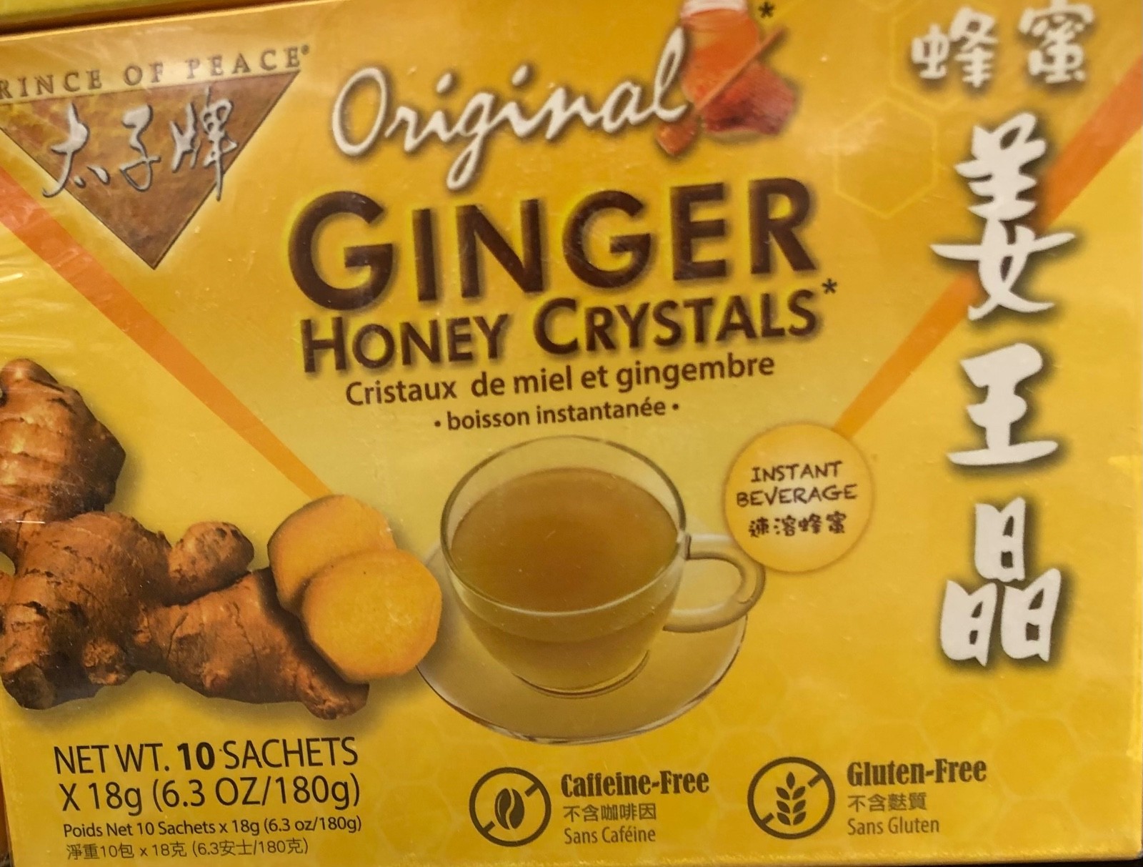 Prince of Peace Instant Honey Crystals Ginger Tea Cough Cold Remedy 10-Count