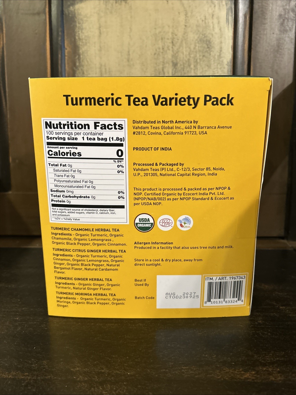 Vahdam India Infusions Organic Turmeric Tea Variety Pack, 100 Count (6.35 Ounce)