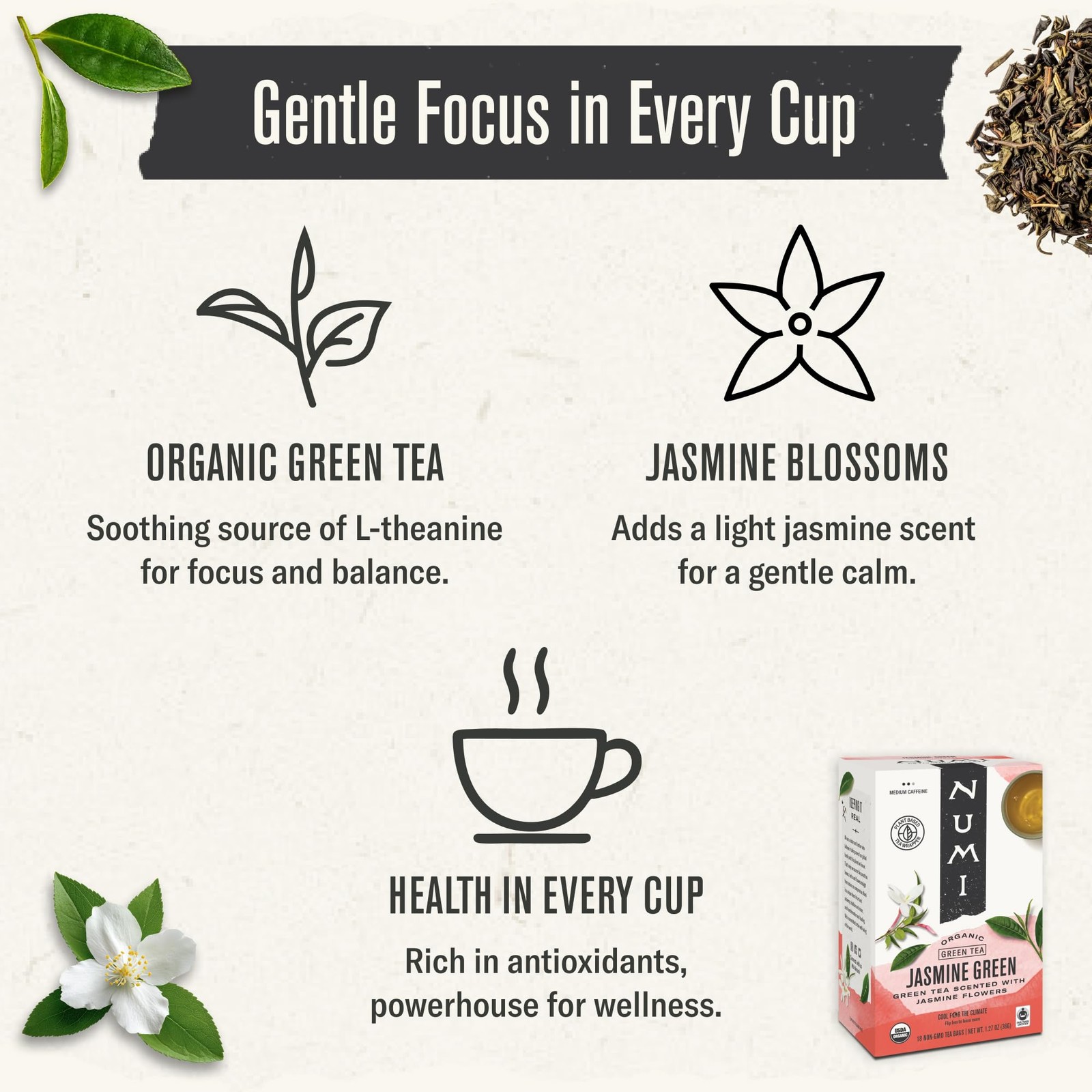 Numi Organic Green Tea with Jasmine, 54 54 Count (Pack of 3),