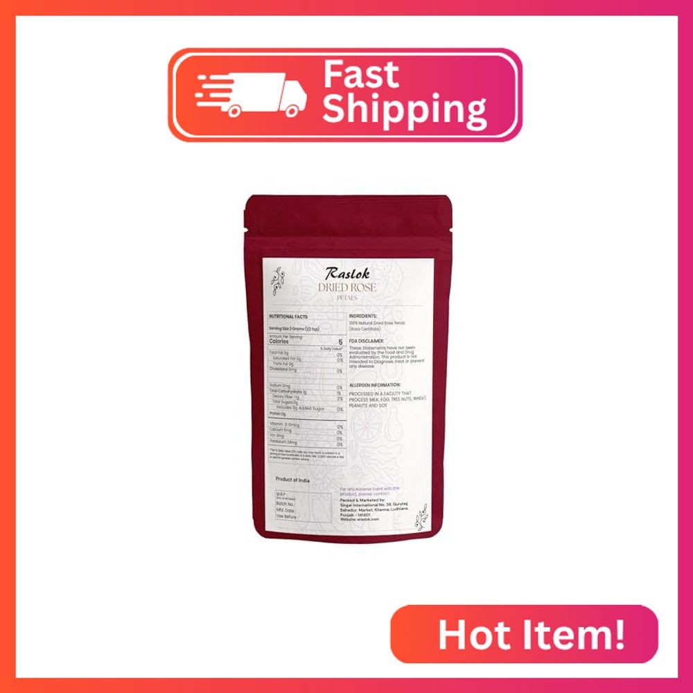 Raslok Dried Rose Petals | All Natrual Edible Food Grade Rose Petals | Rose Peta