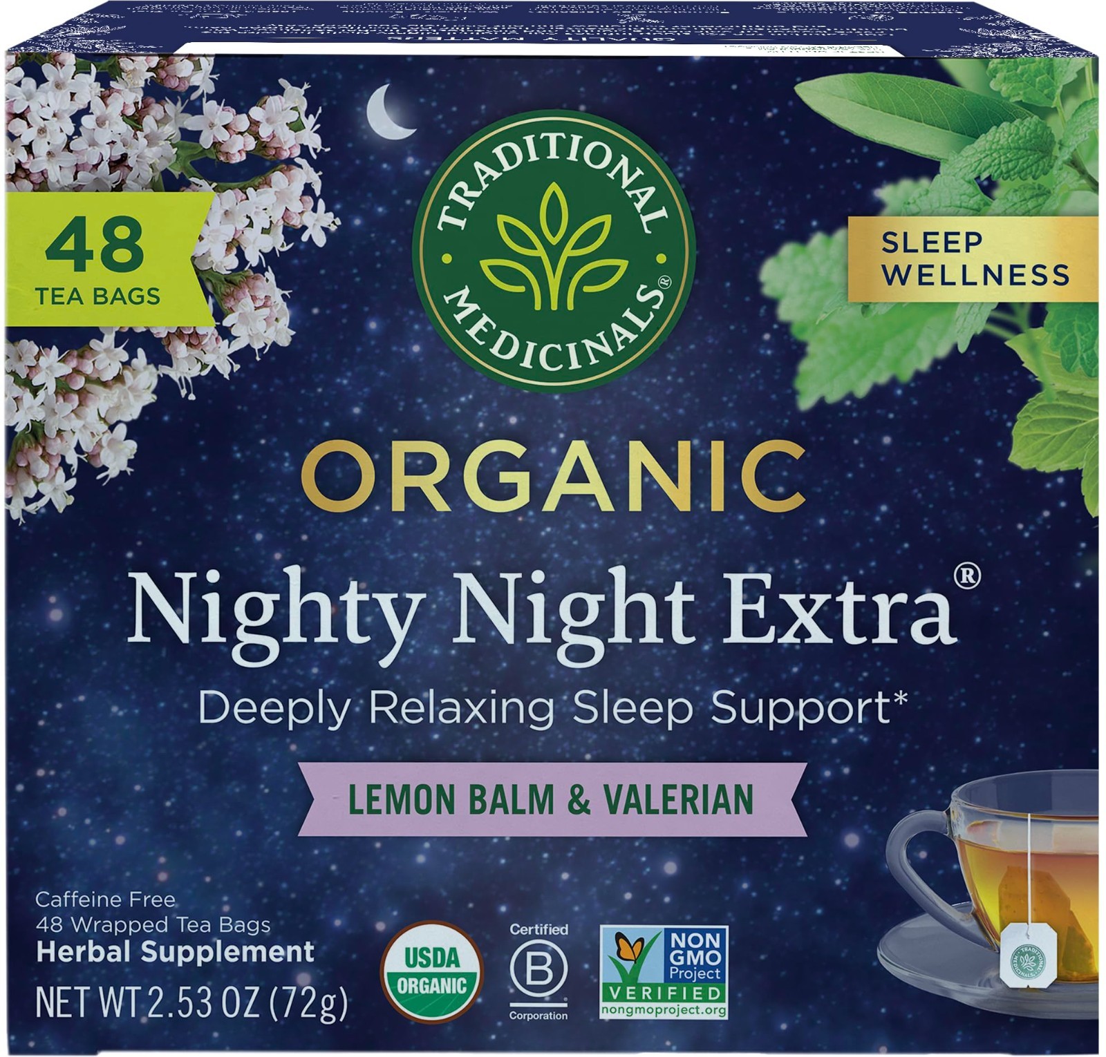 Organic Nighty Night Extra Tea – Valerian Root for Relaxation, 48 Bags