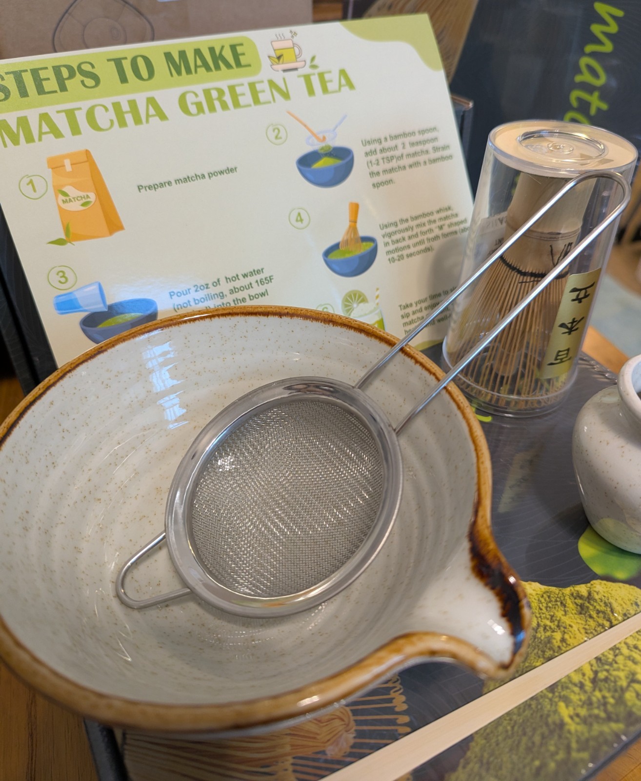 Japanese Matcha Tea Set Ceramic Bowl Whisk Holder Sifter Bamboo Scoop Kit