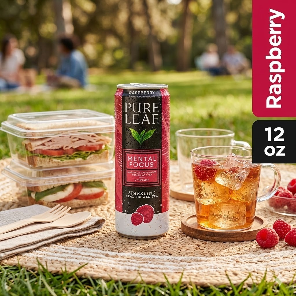 Pure Leaf Raspberry Sparkling Tea 12oz 12 Pack Cans Refreshing Beverage