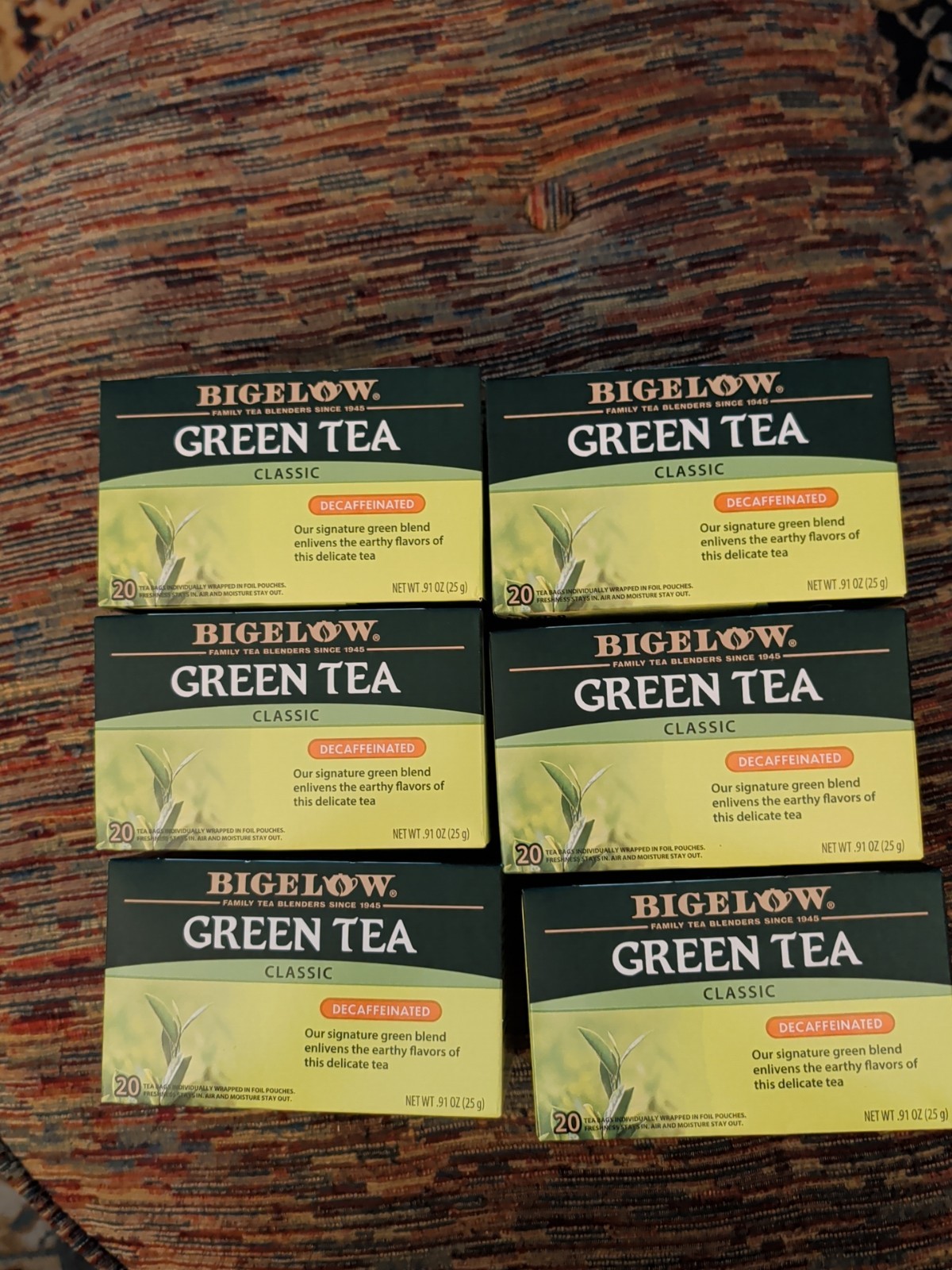 Bigelow Decaffeinated Green Tea Bags, 20 Count Box (Pack of 6) 120 Bags Exp 2028