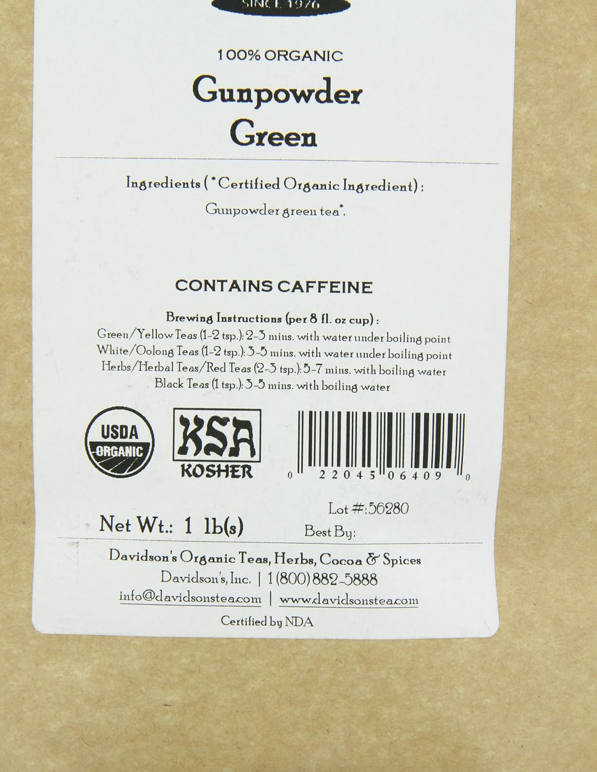 Davidson’S Organics, Gunpowder Green, Loose Leaf Tea, 16-Ounce Bag(Packaging May