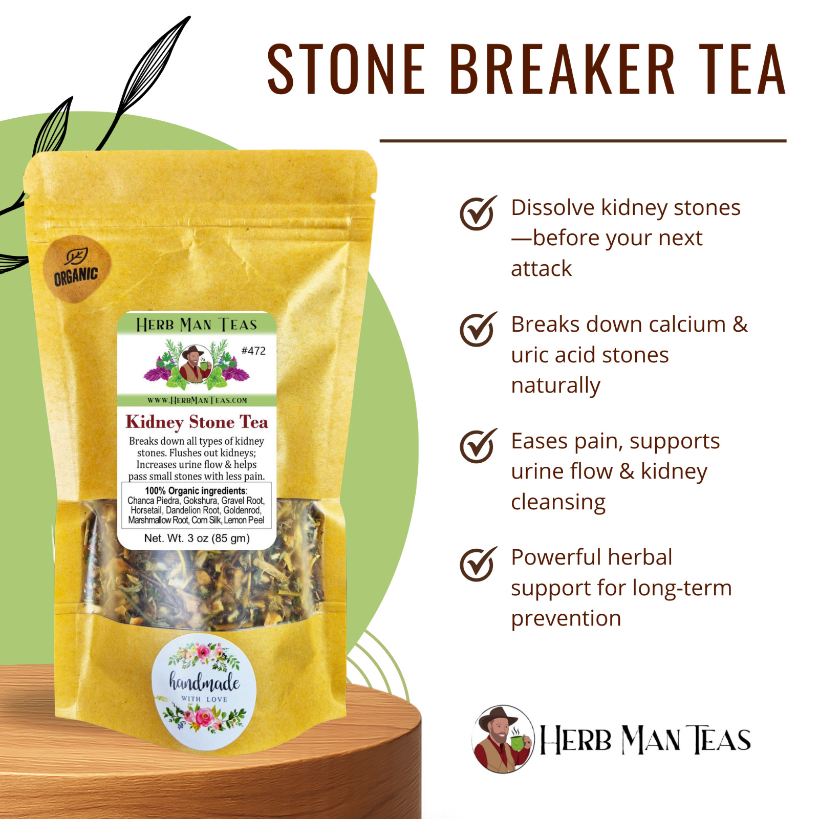 KIDNEY STONE TEA – designed to slowly dissolve kidney stones& improve urine flow