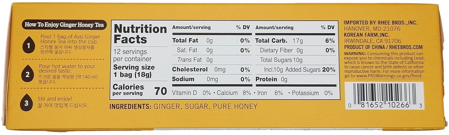 Instant Ginger Tea with Honey 12 Bags 0.63oz Each Herbal Soothing Drink