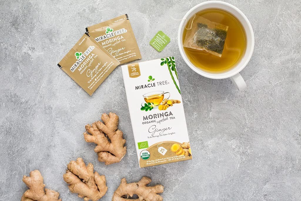 Caffeine-Free Organic Ginger Moringa Tea – 25 Bags for Stress Relief & Energy