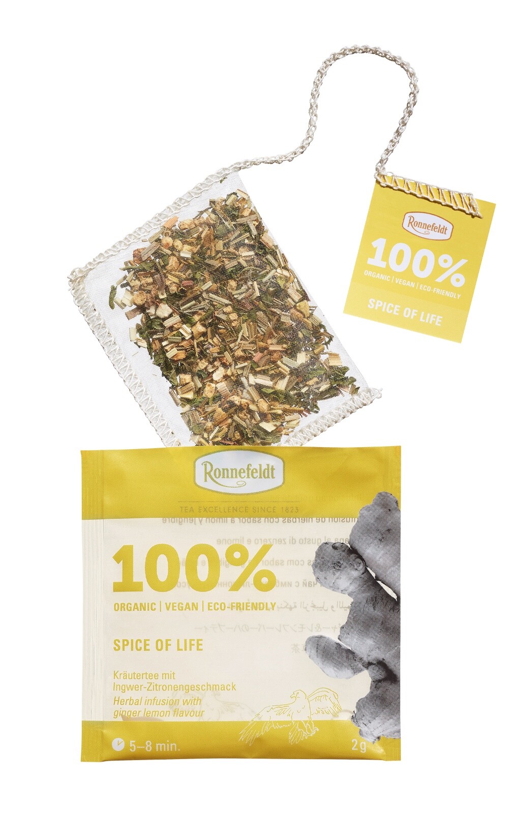 Ronnefeldt 100% Spice of Life. Organic herbal tea bags Caffeine free. Ginger .