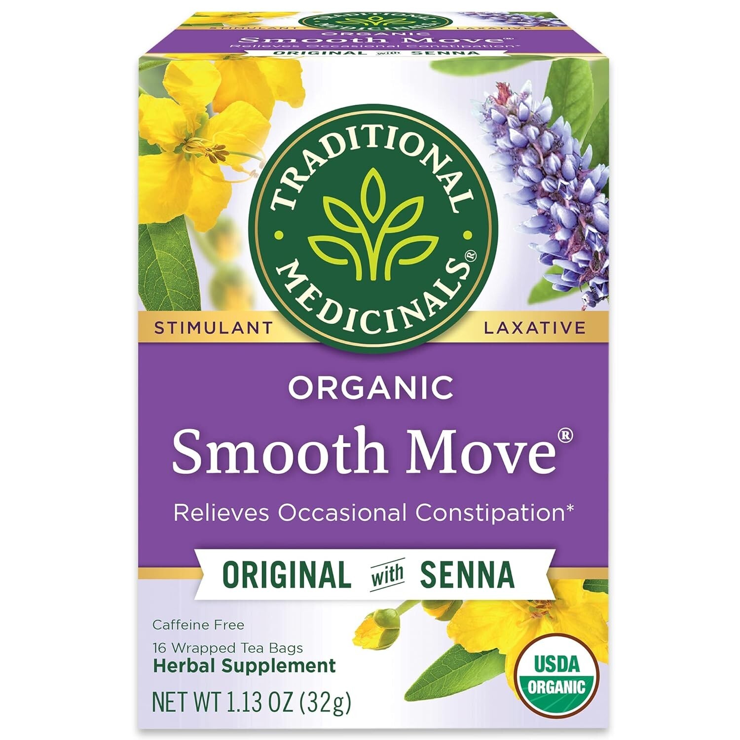 16 Count Traditional Medicinal Laxative Herbal Tea Organic Smooth Move Senna