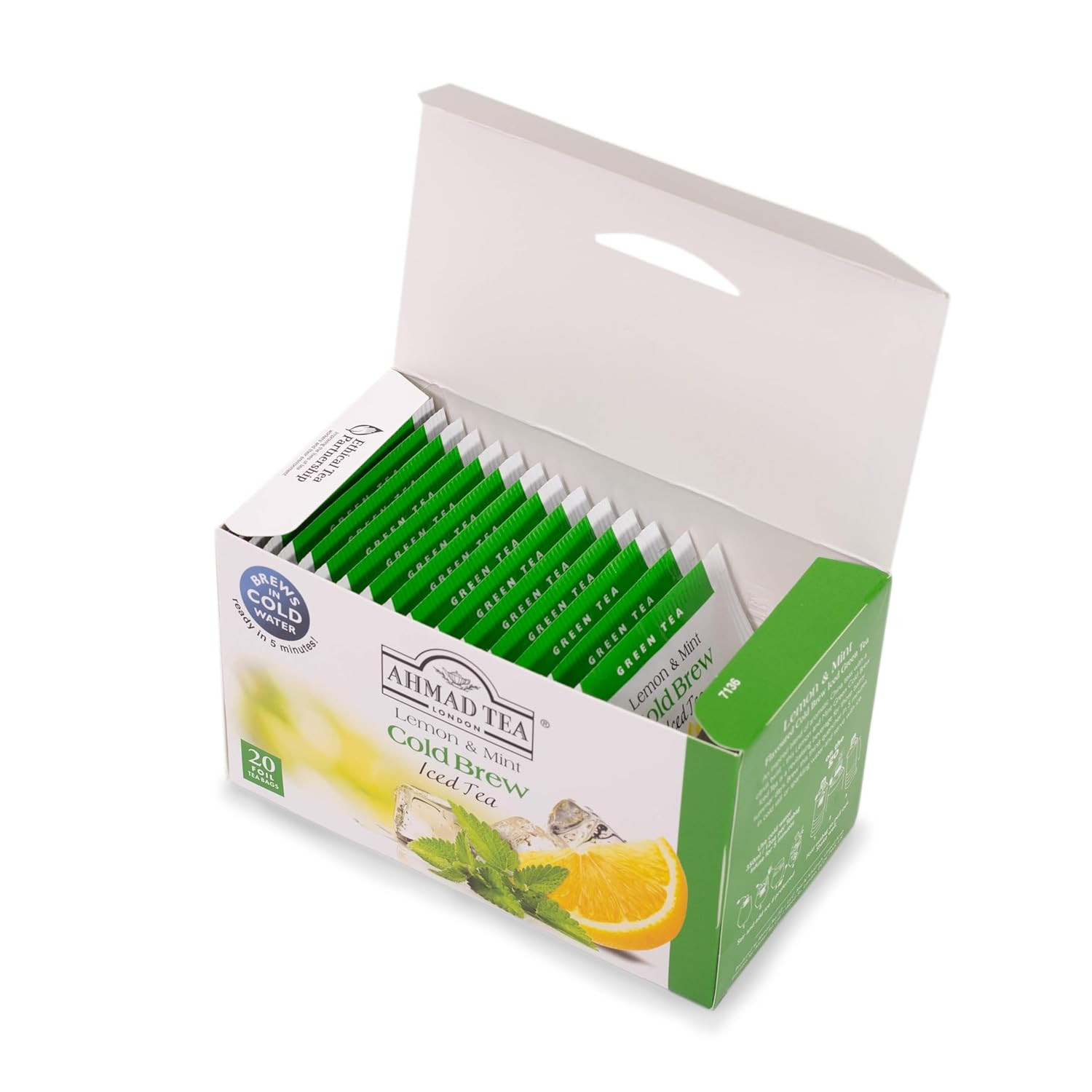 Green Tea, Cold Brew Lemon and Mint Teabags, Iced Tea, 20 Ct (Pack of 1) – Caffe