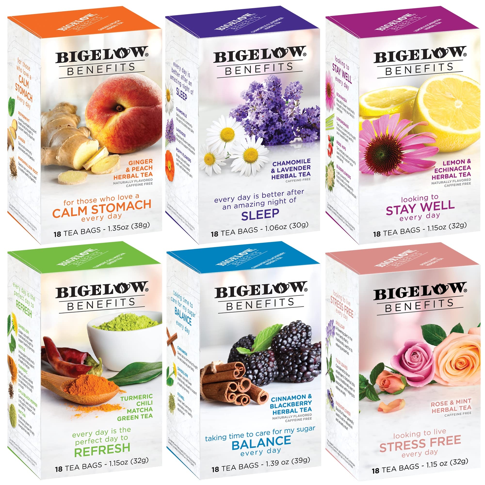 Bigelow Benefits Wellness Teas Variety Pack, Mixed Caffeinated Green Matcha &…