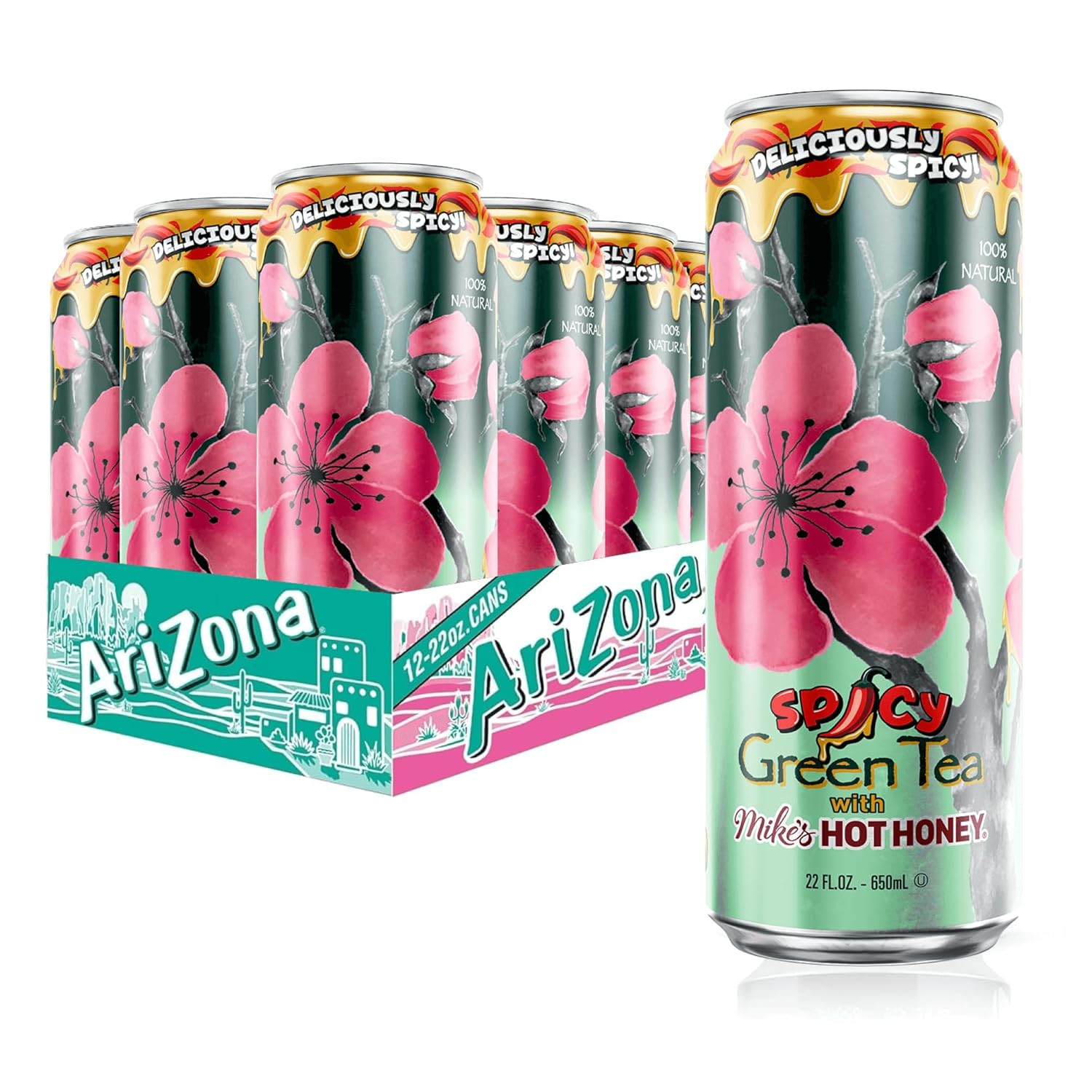 AriZona Spicy Green Tea with Mikes Hot Honey – Big Can, 22 Fl Oz (Pack of 12)