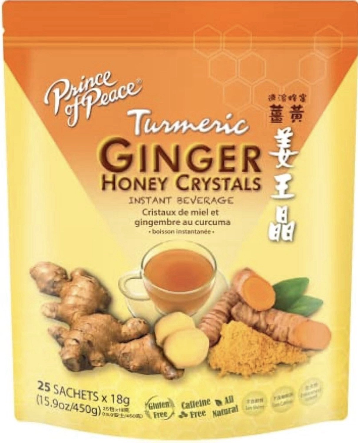 Prince of Peace Instant Ginger Honey Crystals w/Turmeric, 25 Sachets – Instant H
