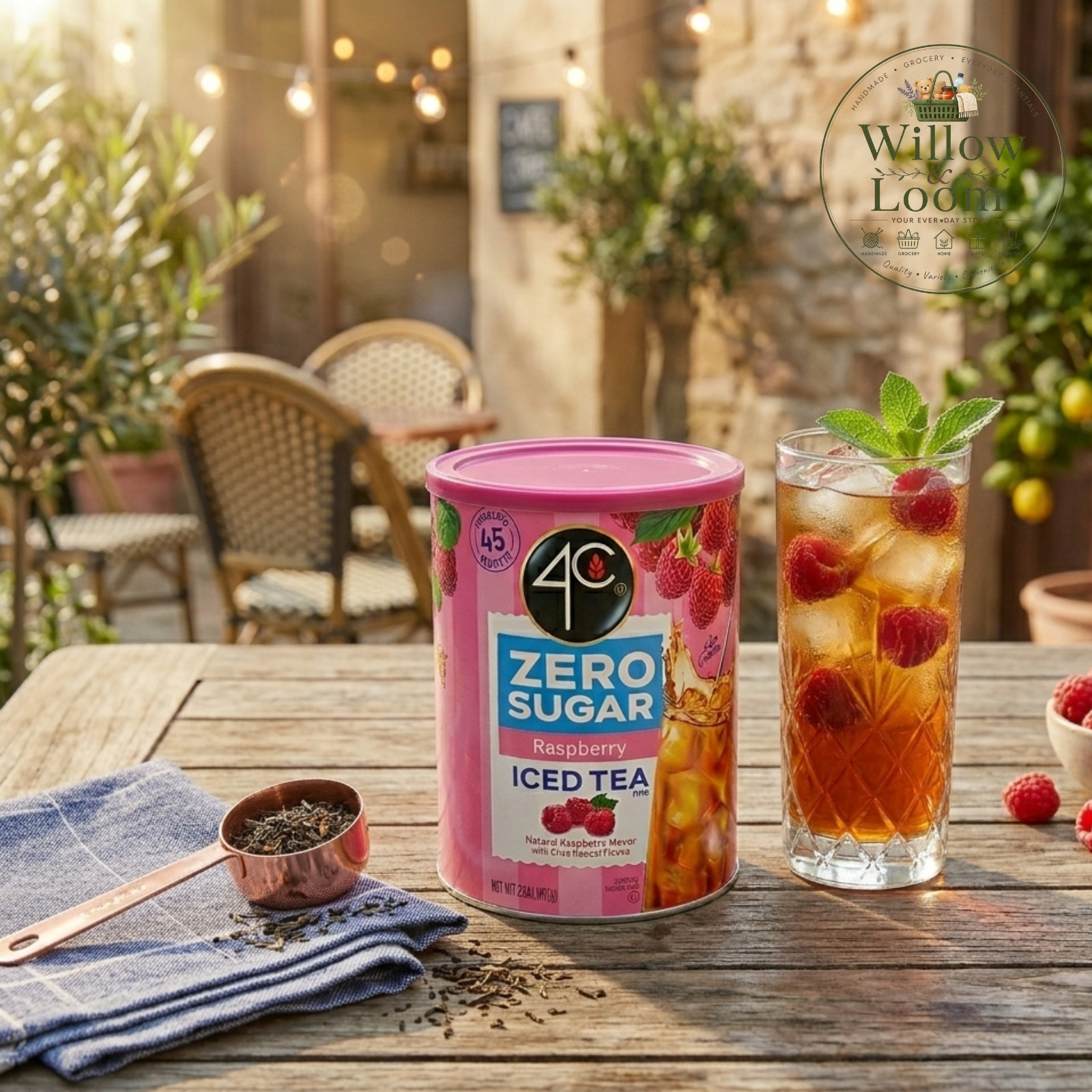 4C Zero Sugar Raspberry Iced Tea Mix 28.4oz Natural Raspberry Flovor 45 Quarts
