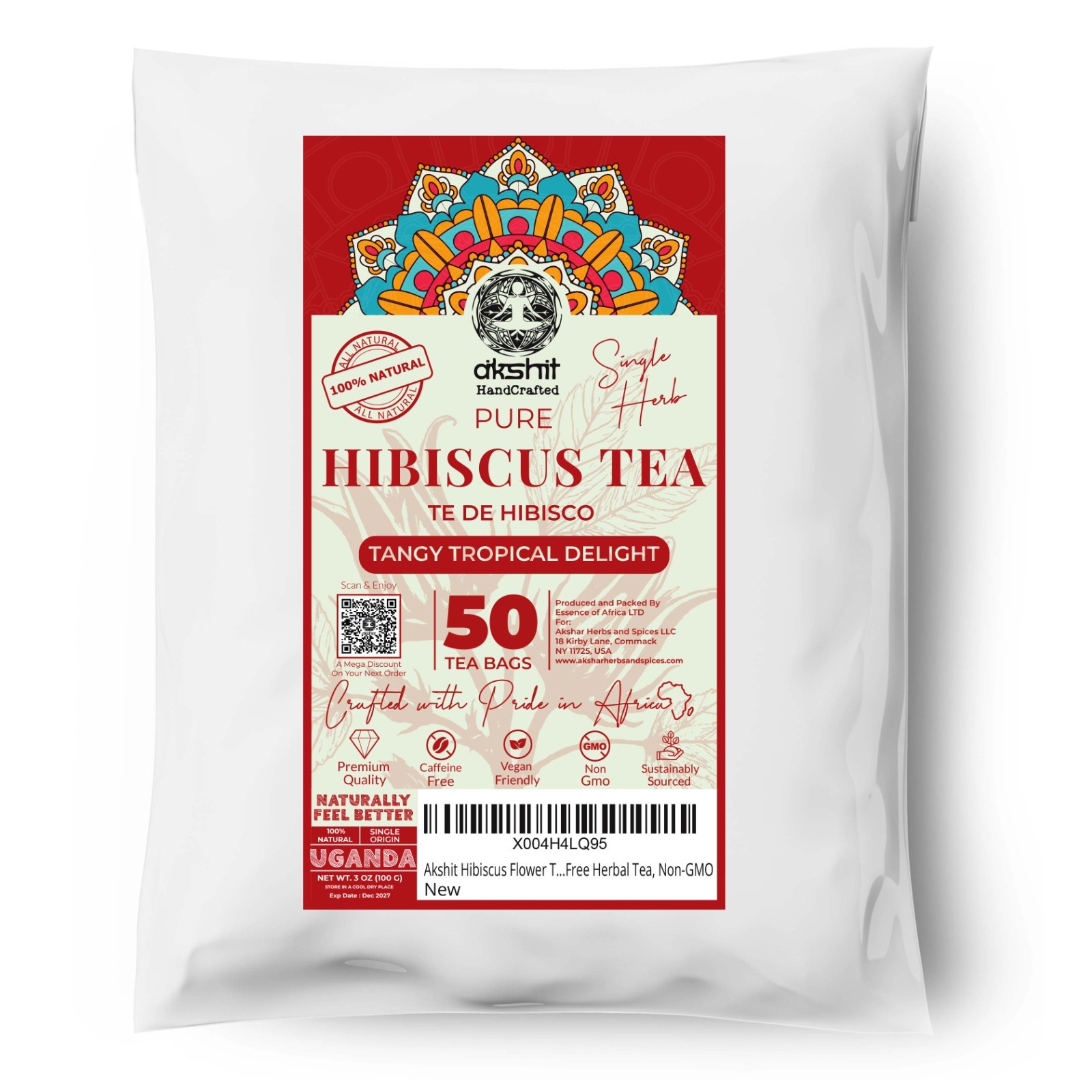 75 Organic Hibiscus Tea Bags Herbal Premium Hibiscus Flower Flor De Jamaica Tea