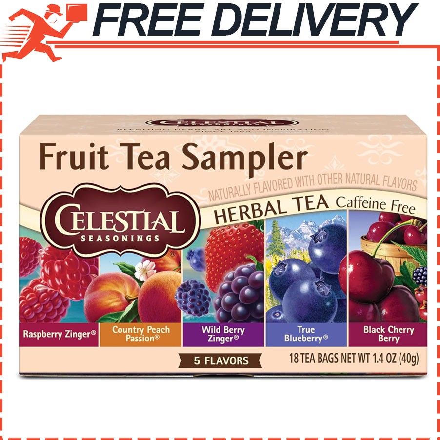 Celestial Seasonings Fruit Tea Sampler Herbal Tea Variety Pack, 18 Tea Bags