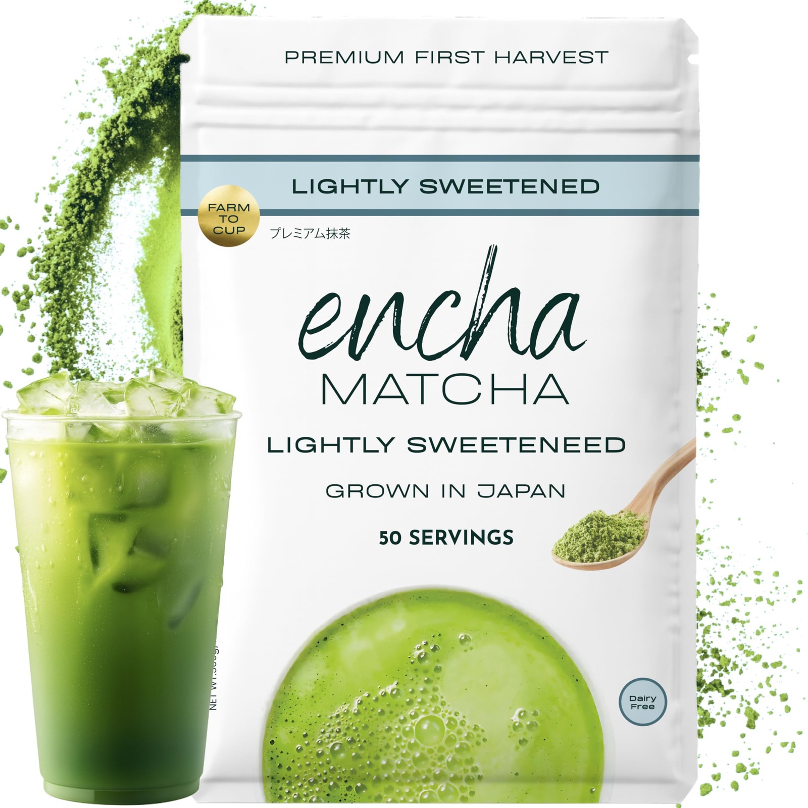 Encha Matcha Latte Powder Sweetened Lightly Sweet Matcha Powder First Harve…
