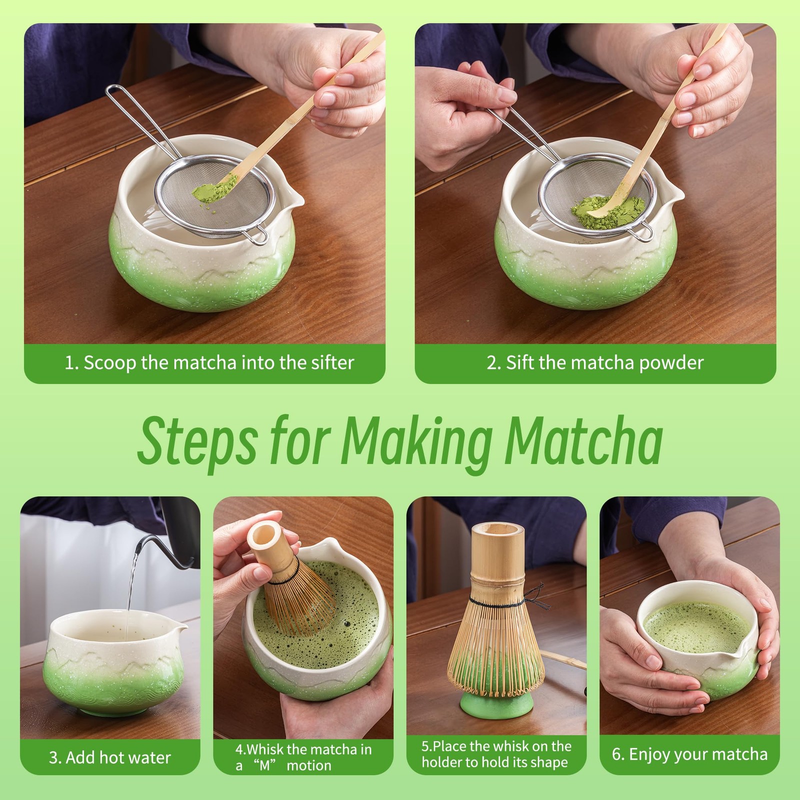 7 Pcs Matcha Whisk Set,Green Matcha Set, Ceremony Matcha Powder Kit,Matcha Te…