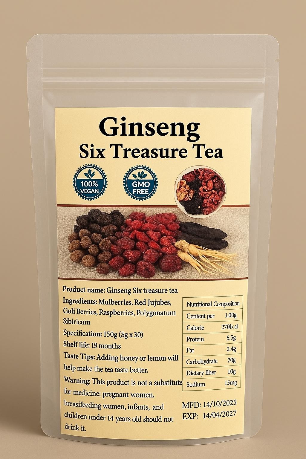 Ginseng Six Treasure Tea Kidney Tea Liver Tea Red Date Wolfberry Tea Health