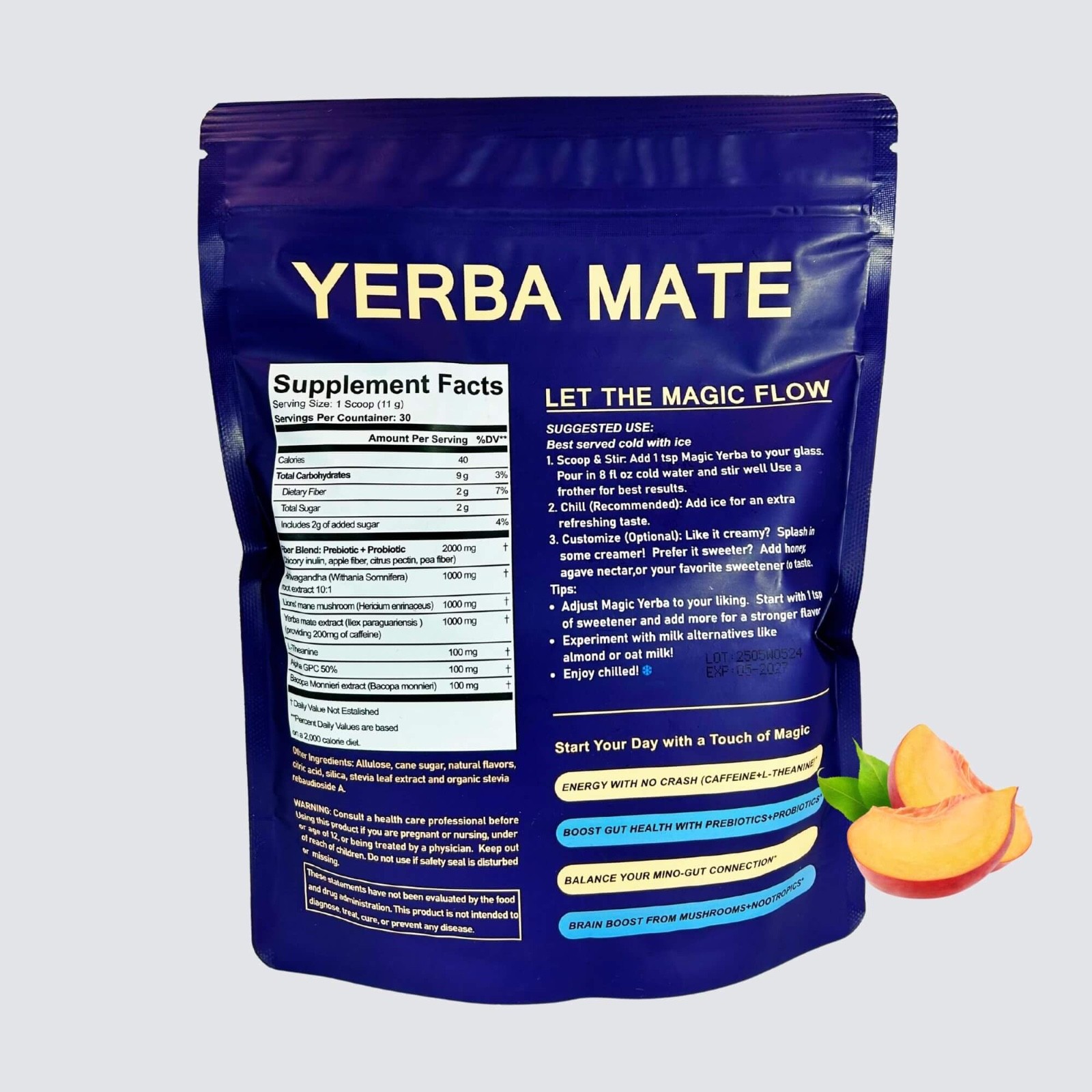 JianBeiYang Yerba Mate Tea Instant Powder Super Drink with Tropical Fruit (330G)