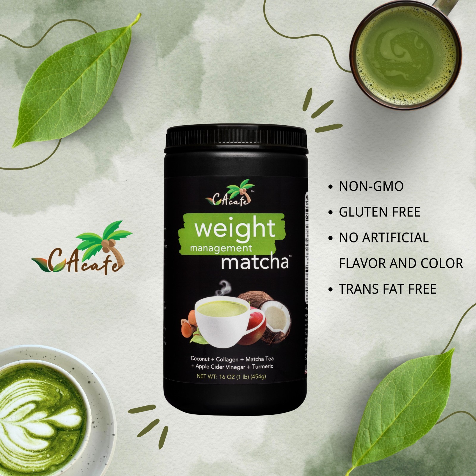CAcafe Weight Management Matcha- With ACV, Turmeric, Collagen 16OZ