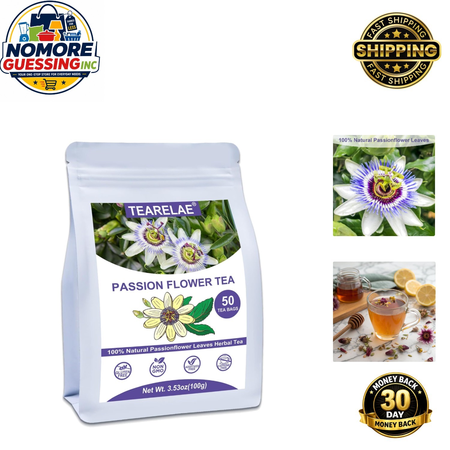 50 Count Passion Flower Tea – Pure Caffeine-Free Herbal Delight for Relaxation