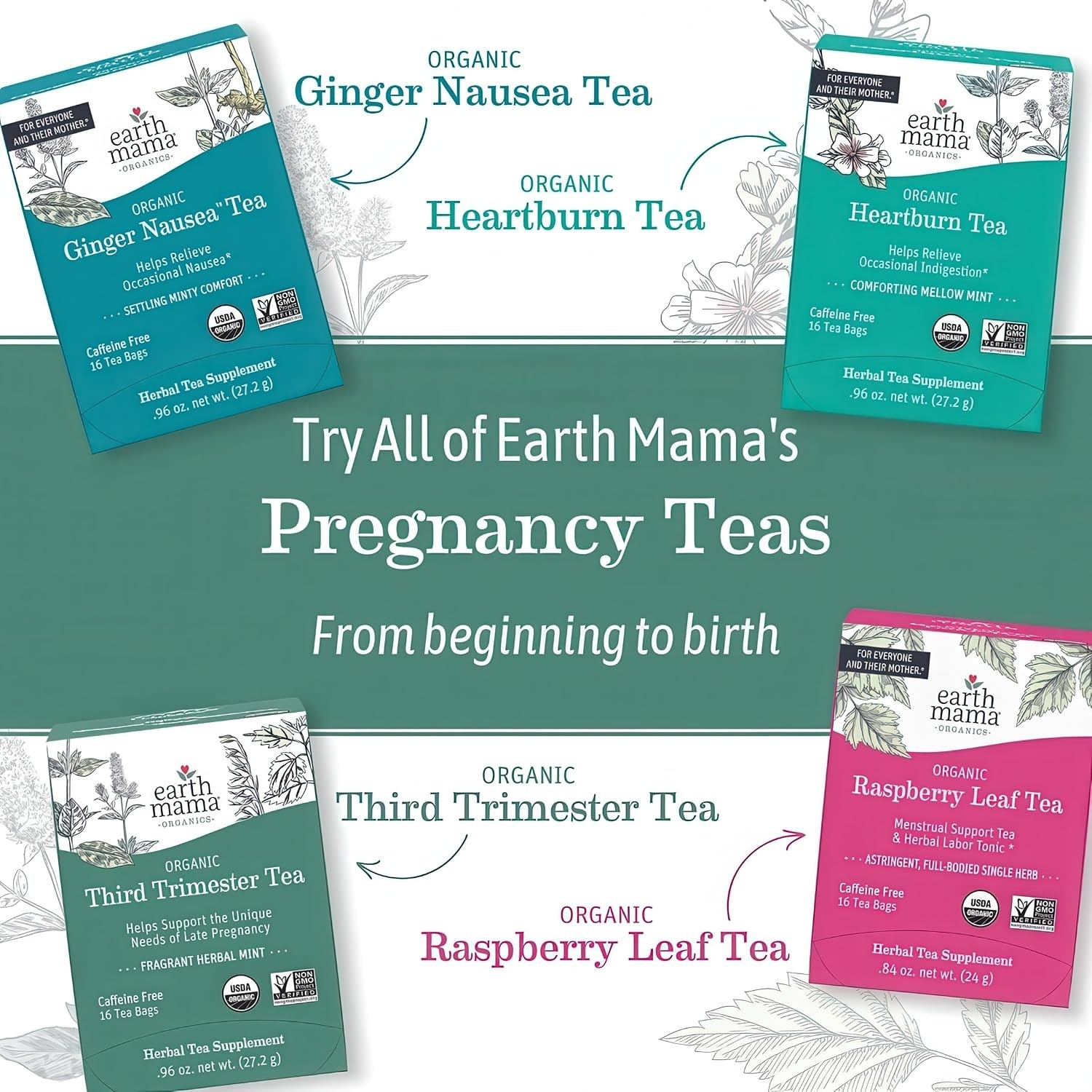 32 Count Organic Raspberry Leaf Tea for Pregnancy & Postpartum Care | Non-GMO