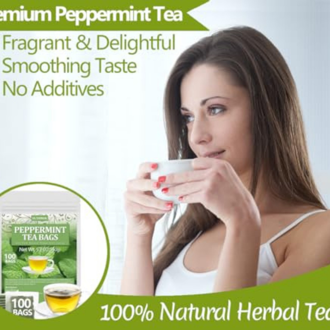 Peppermint Tea Bags, 100 Natural, Caffeine Free – 100 Bags Free Shipping