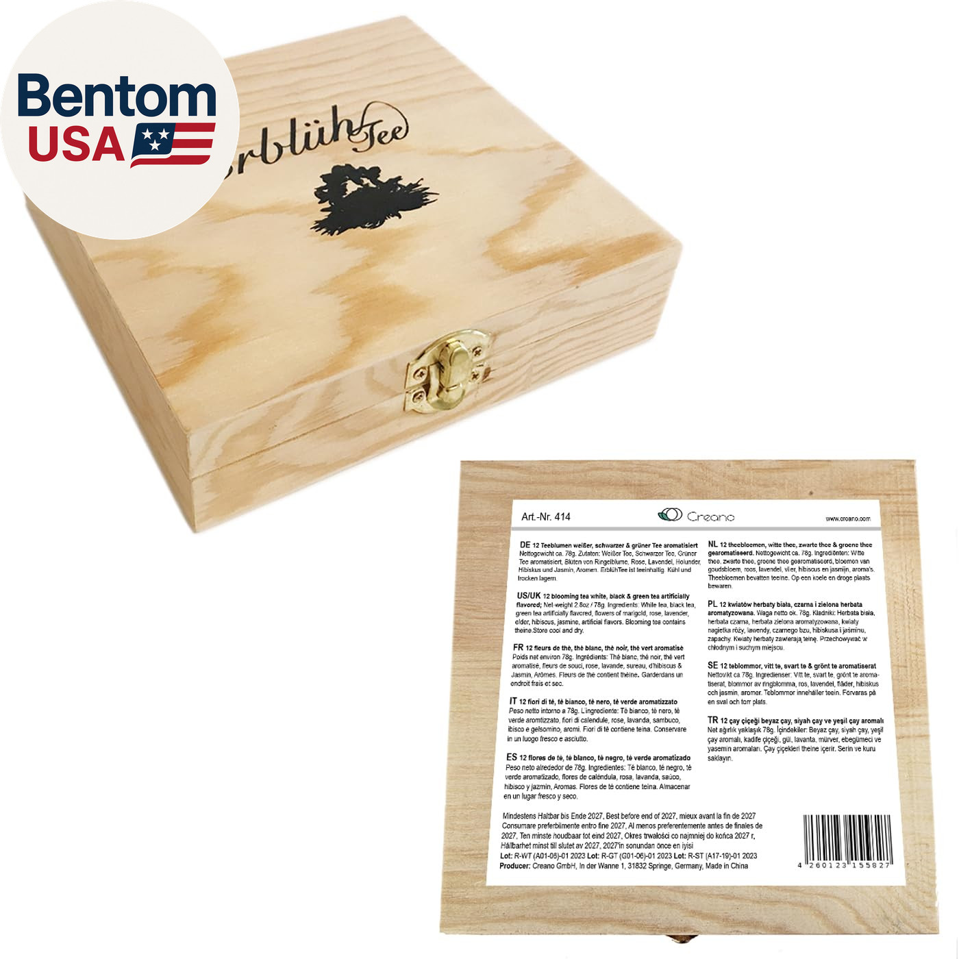 Abloom Tea – Blooming Gift Set in Wooden Box – 12Pcs Green, White & Black Tea