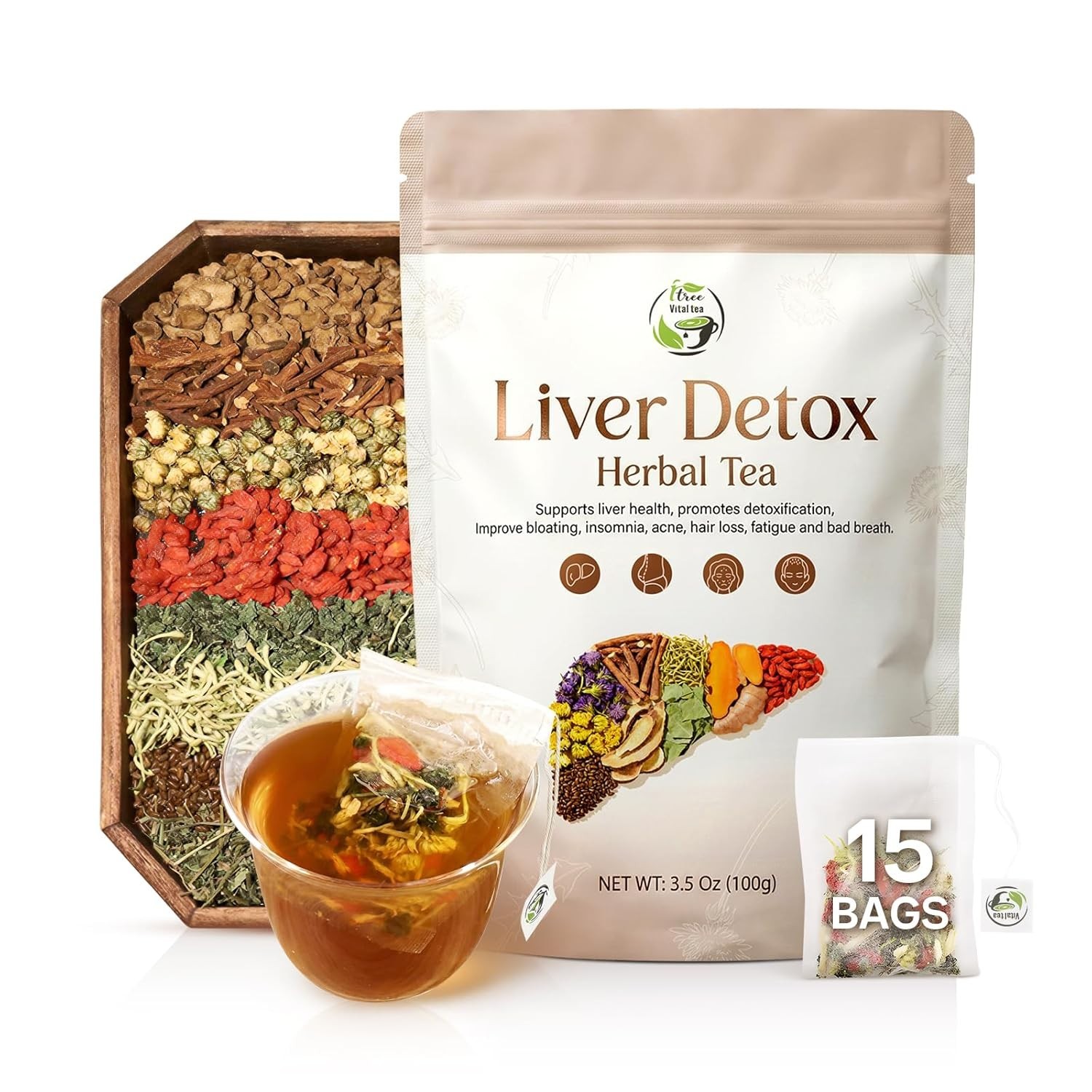 Vital-Tea Liver Support with Milk Thistle Goji Berry Chrysanthemum – Cleanse Liv