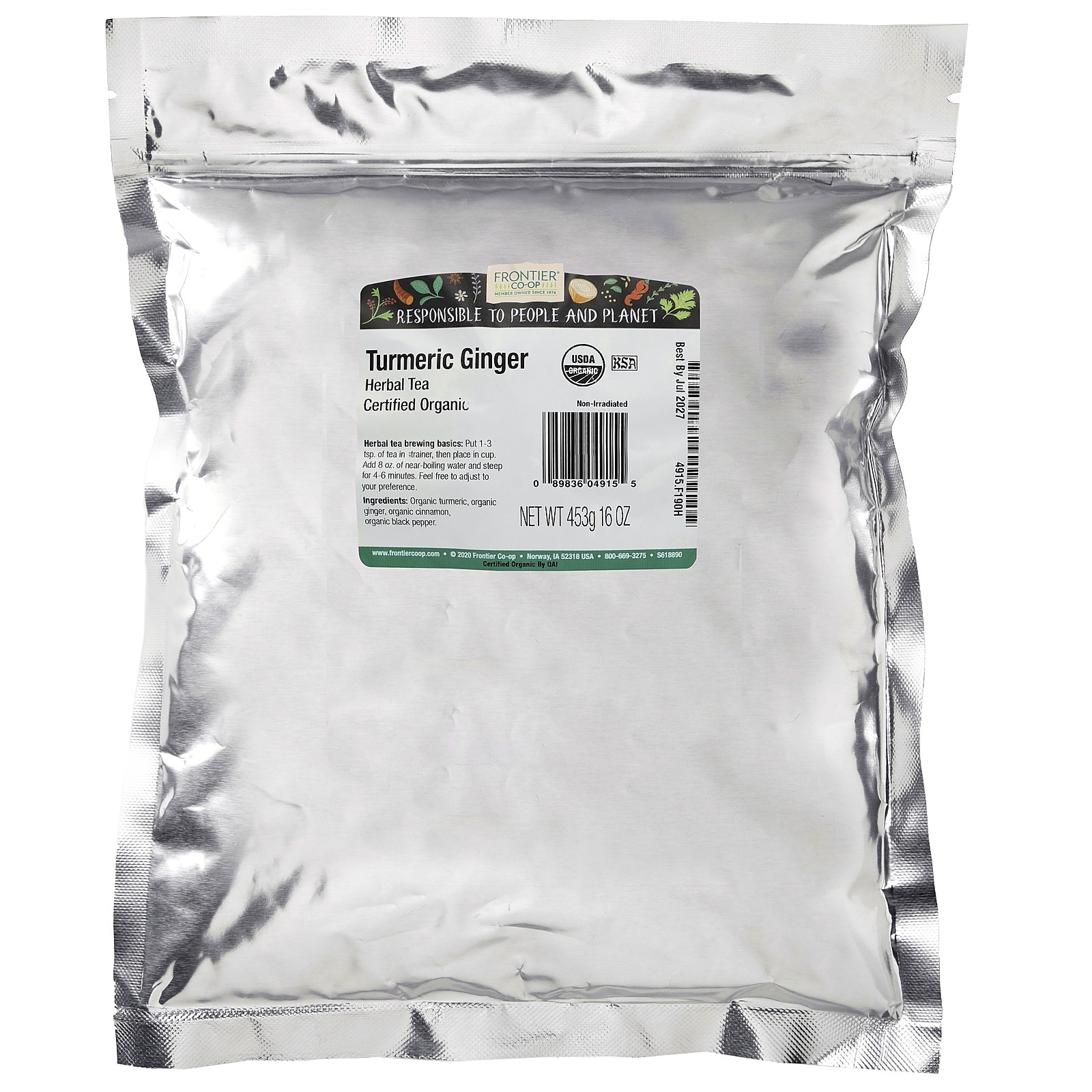 Certified Organic Turmeric Ginger Herbal Tea, 16 oz (453 g)